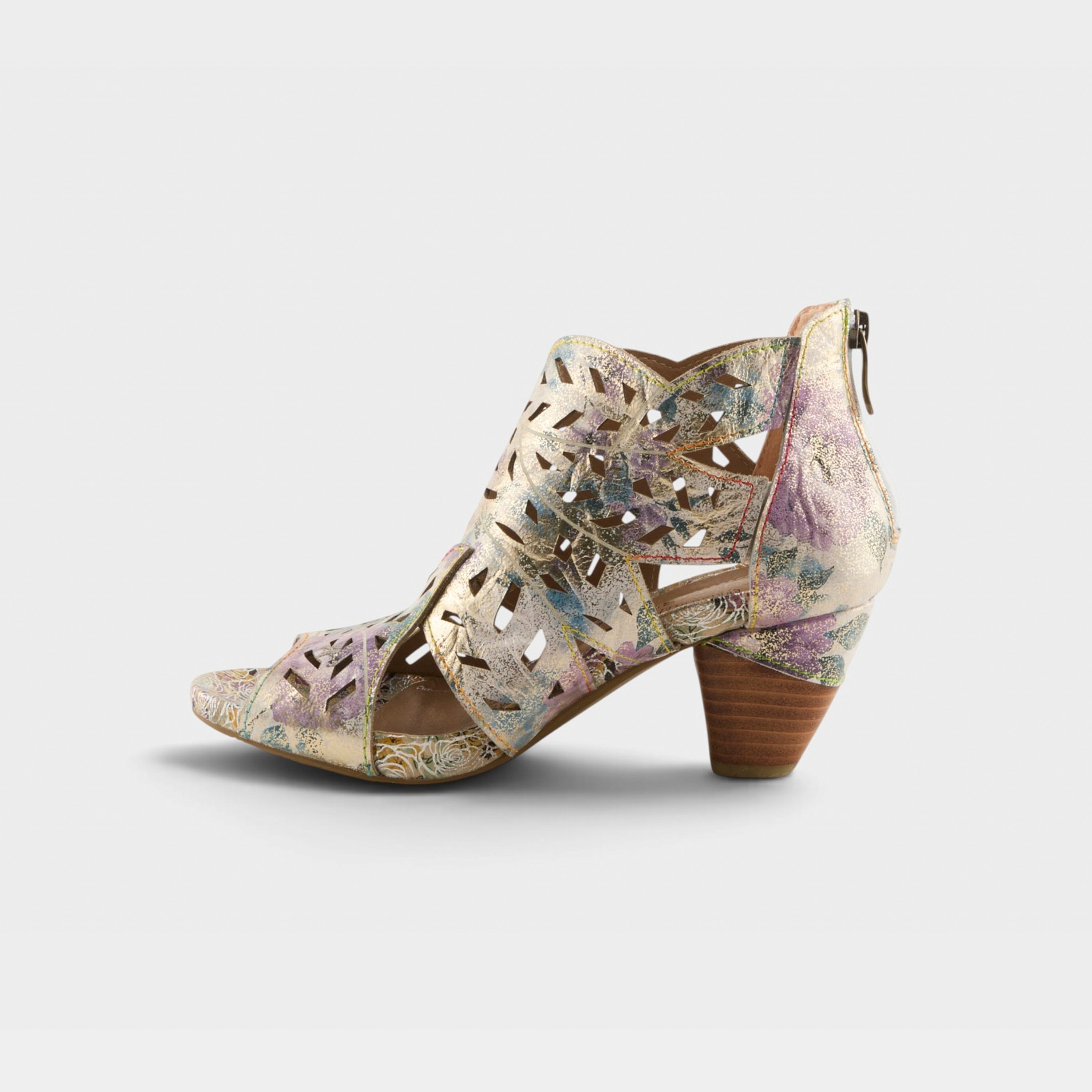 L'Artiste Icon-Met shootie sandal in Lilac Multi, side view