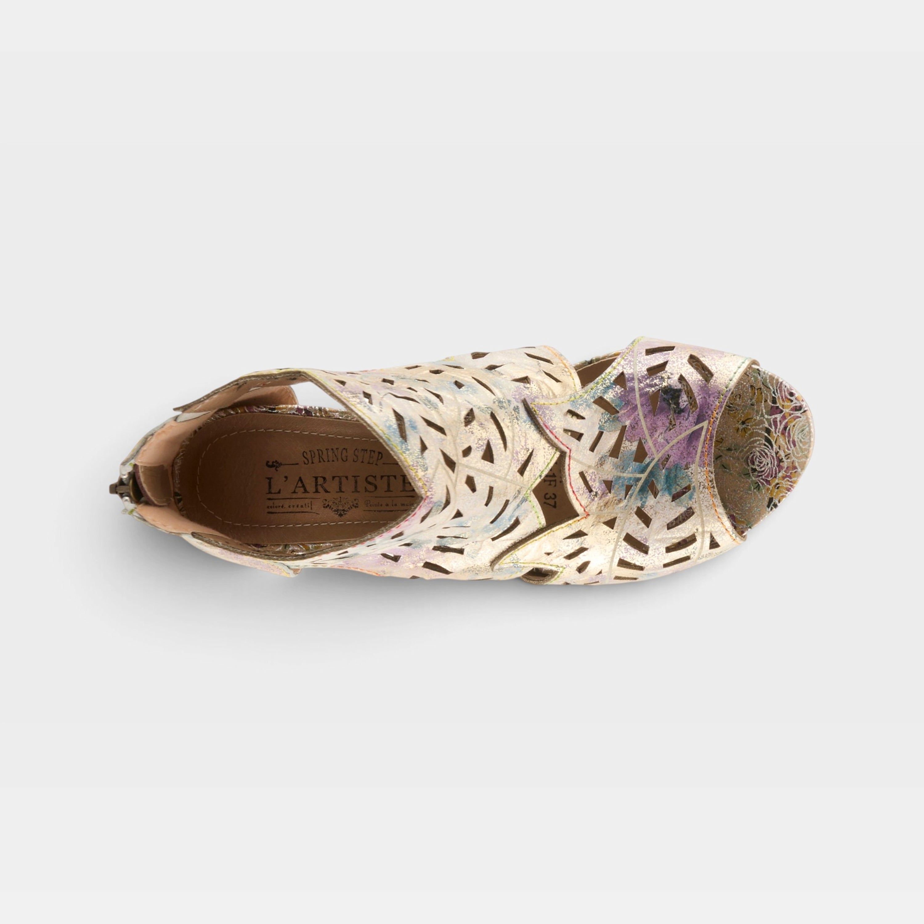 L'Artiste Icon-Met shootie sandal in Lilac Multi, top view