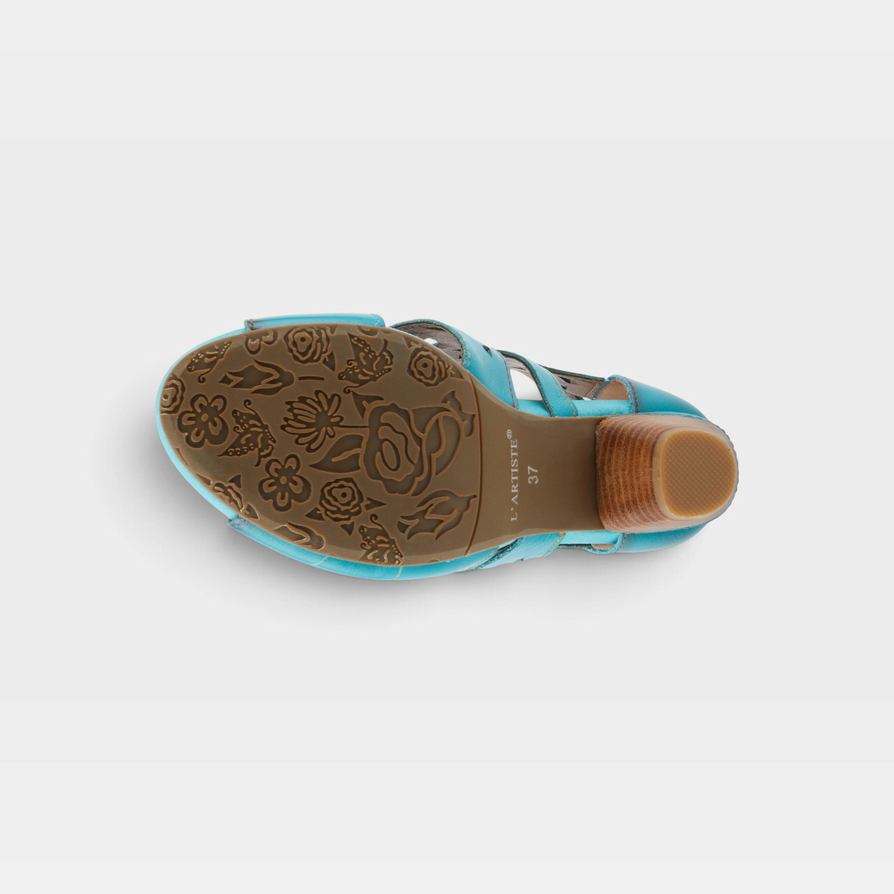 L'Artiste Icon sandal in Turquoise, outsole view