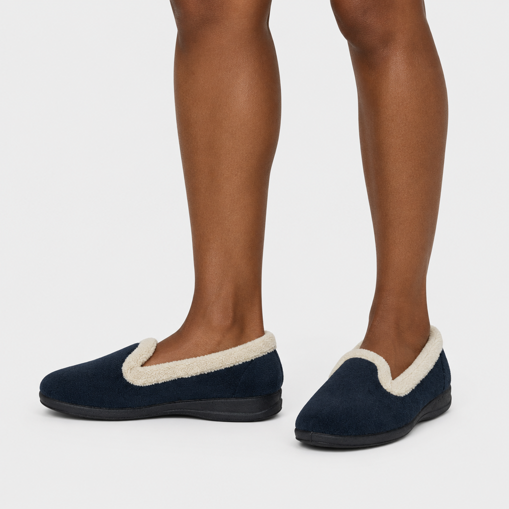 Flexus Isla Navy Slipper - on-foot view