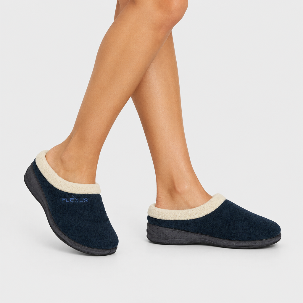 Flexus Ivana Navy Slipper - on-foot view