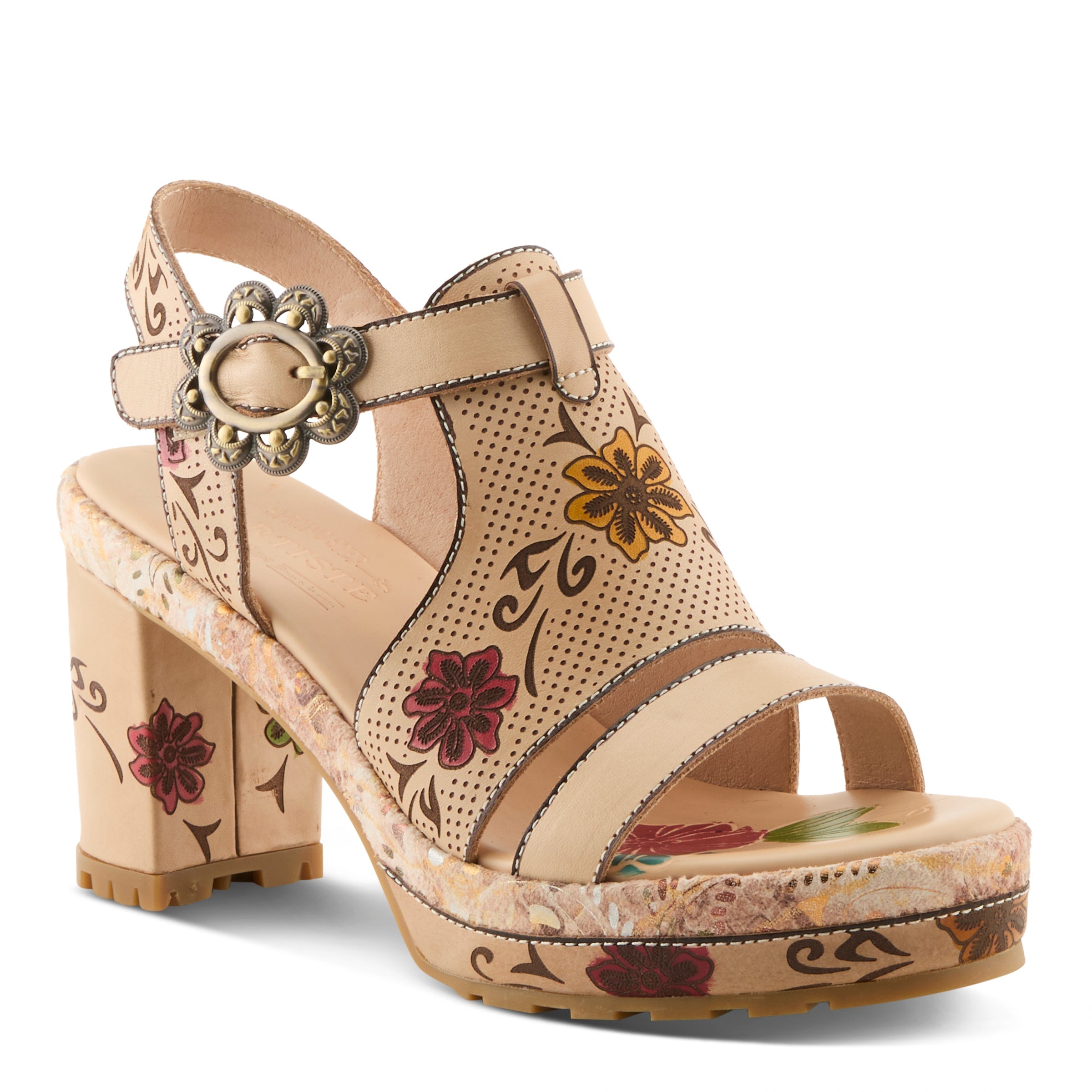 L'Artiste Jawdrop floral Block Heel Sandals - Spring Step Shoes