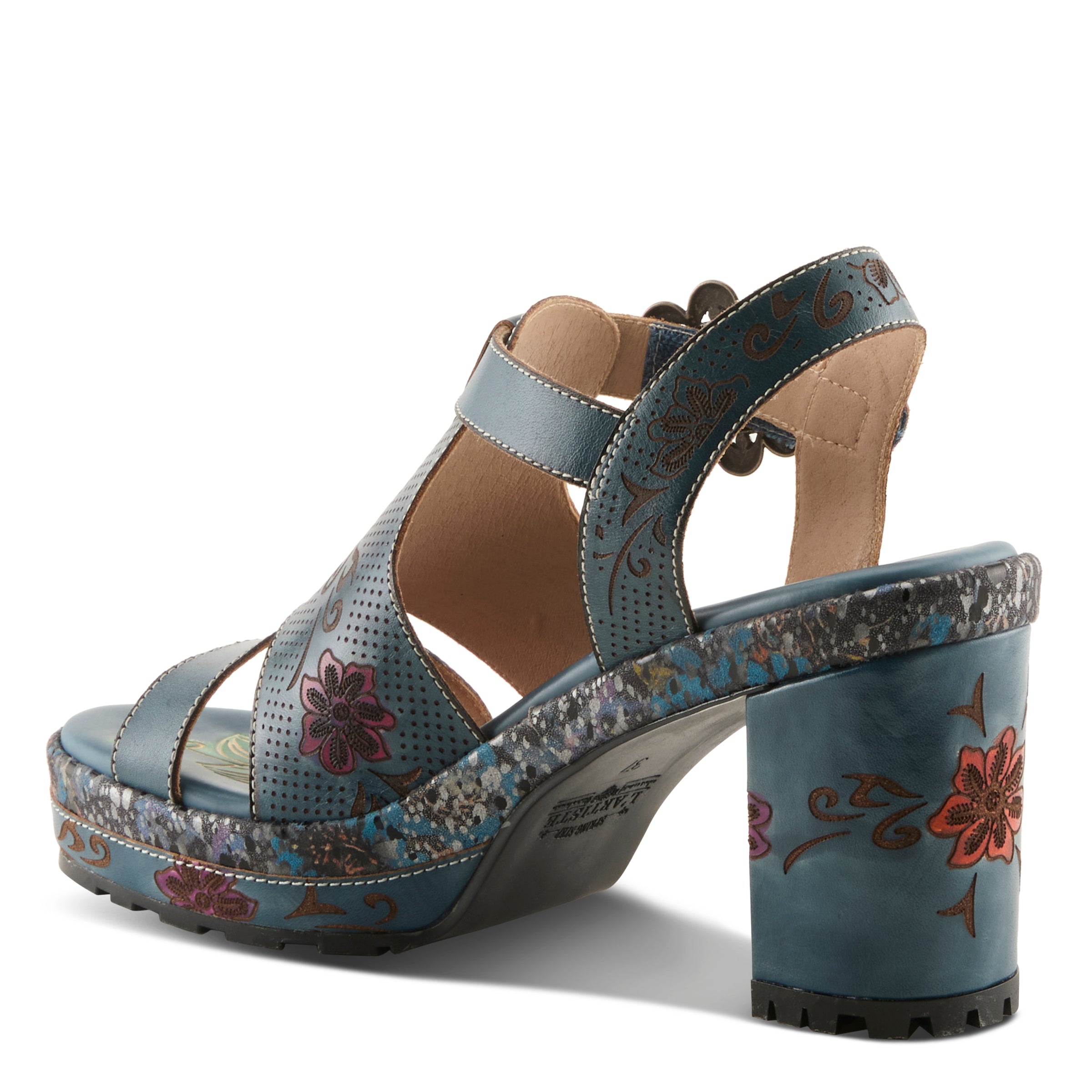 L'Artiste Jawdrop floral Block Heel Sandals - Spring Step Shoes
