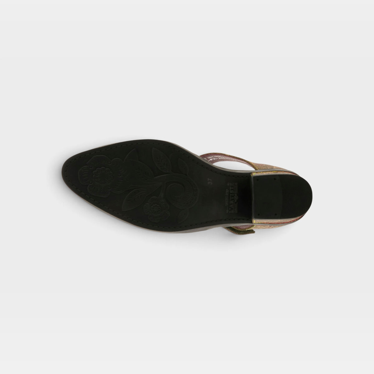L'Artiste Jazzberry shoes in Olive Multi, outsole view