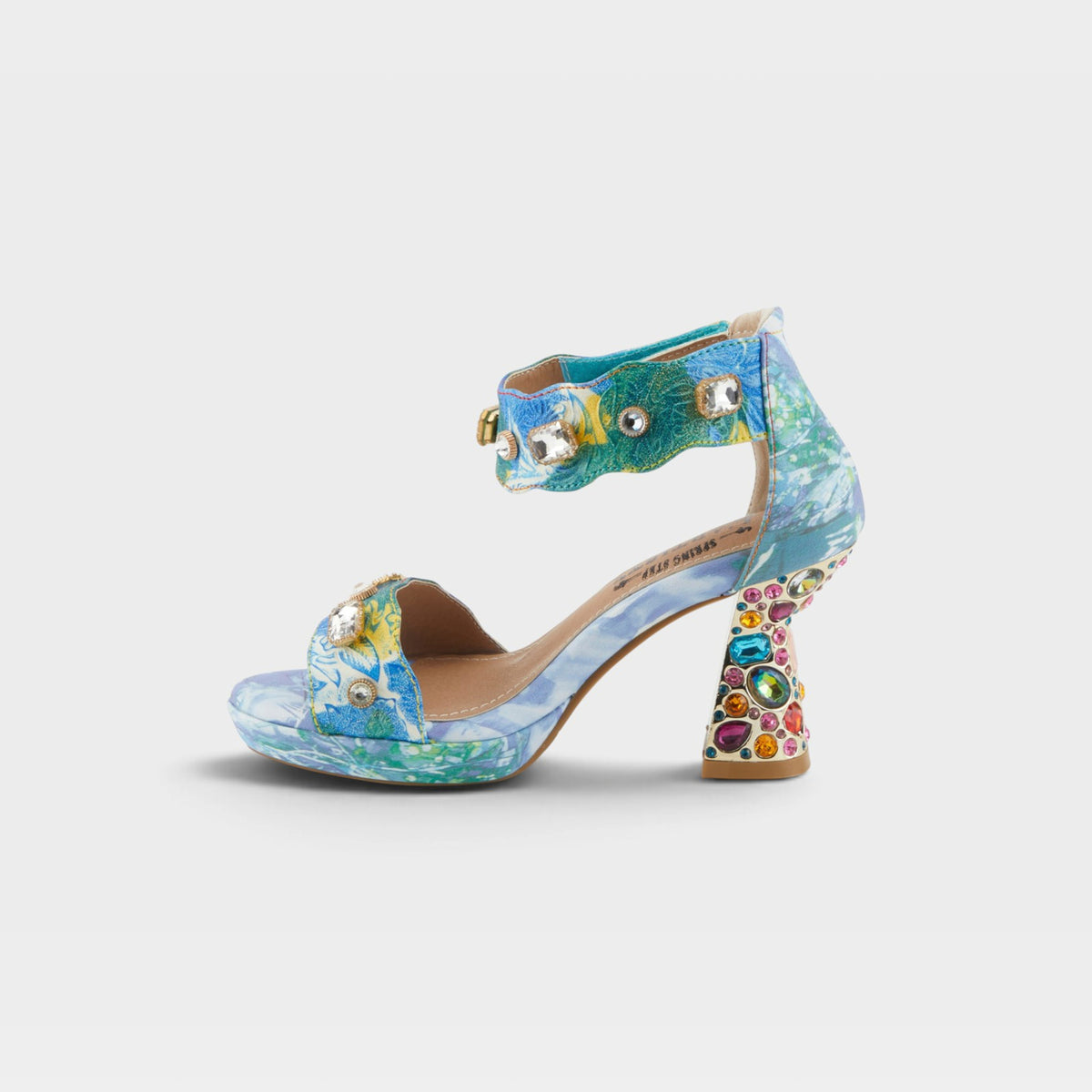 L'Artiste Jewell closed back sandals in Blue Multi, side view
