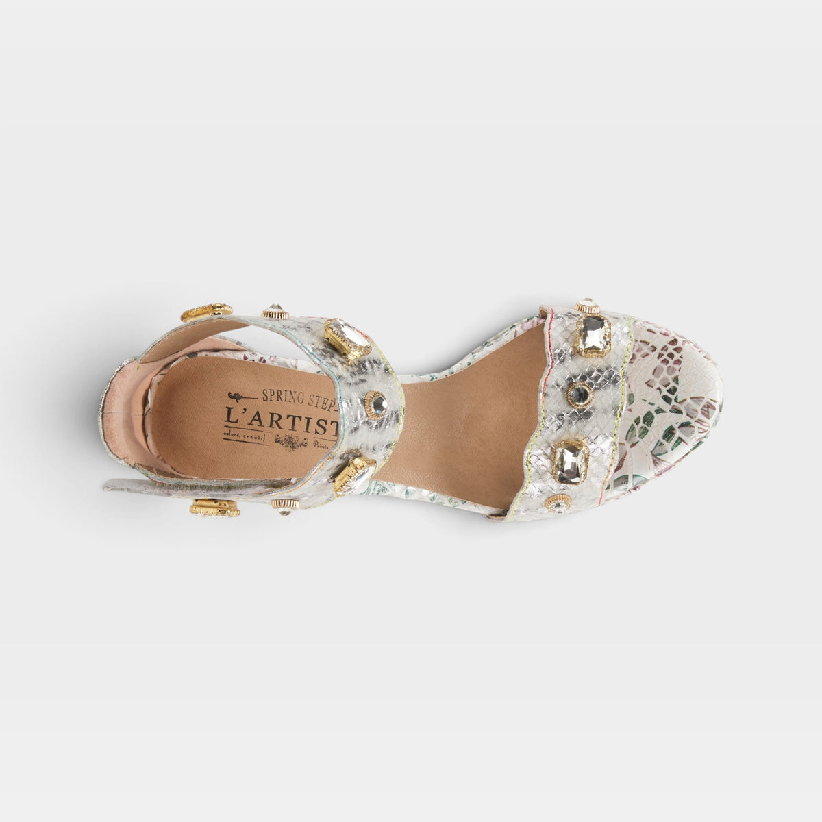 L'Artiste Jewell closed back sandals in Ice, top view