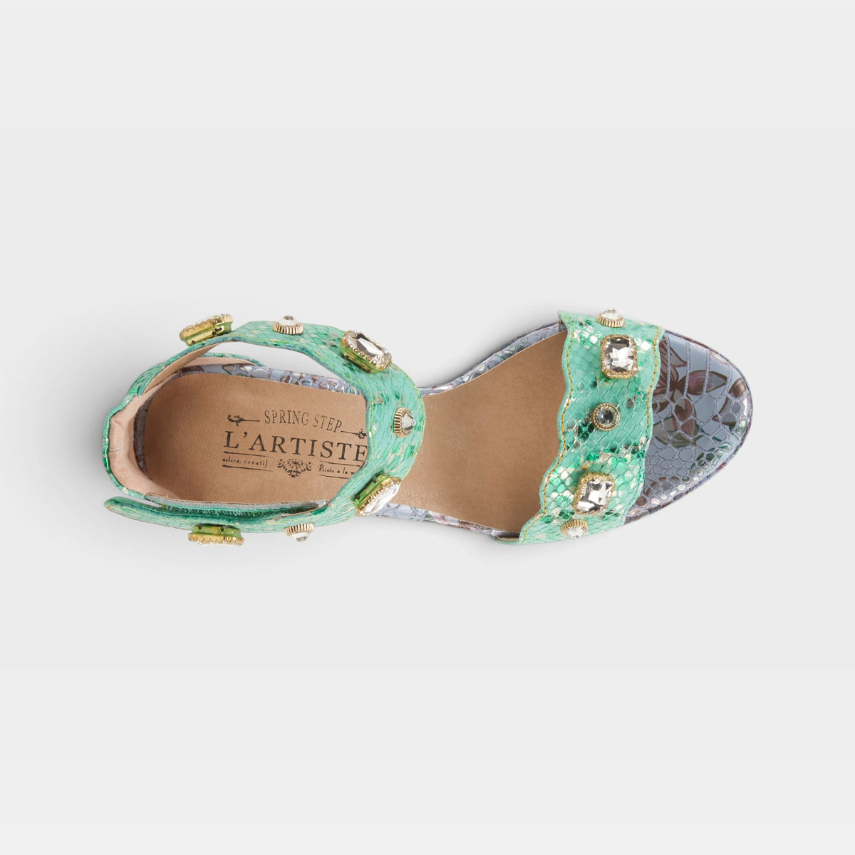 L'Artiste Jewell closed back sandals in Mint Green, top view