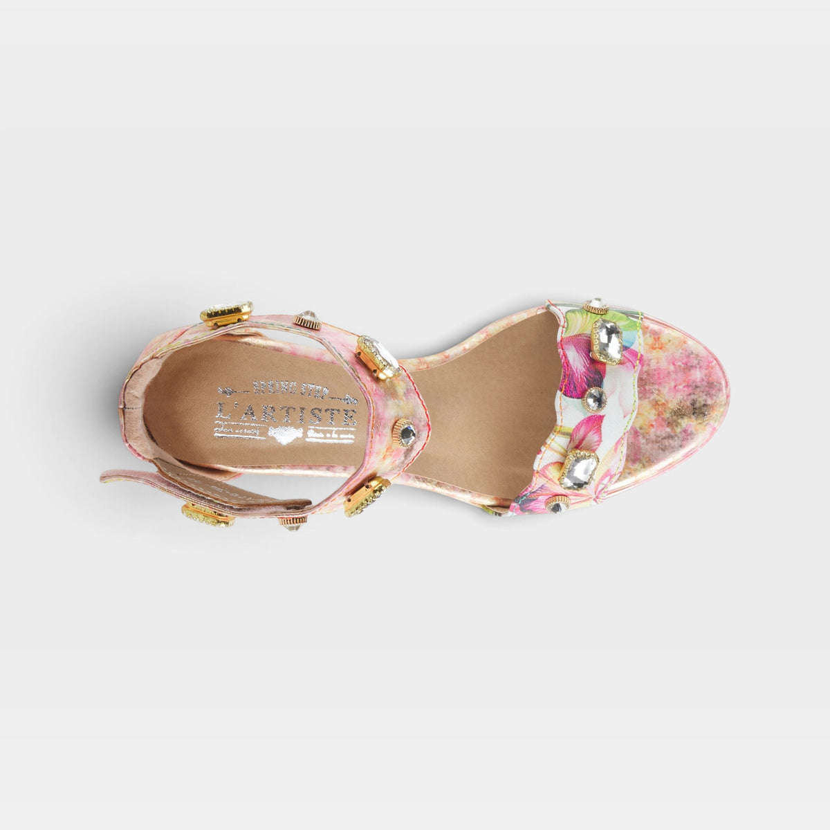 L'Artiste Jewell closed back sandals in Pink Multi, top view