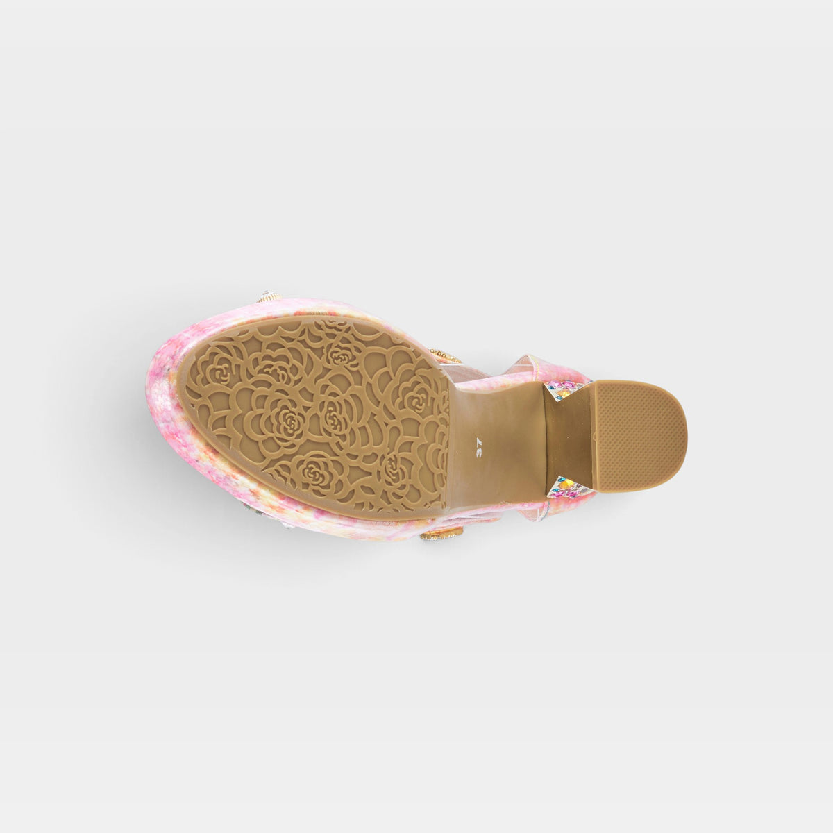 L'Artiste Jewell closed back sandals in Pink Multi, outsole view