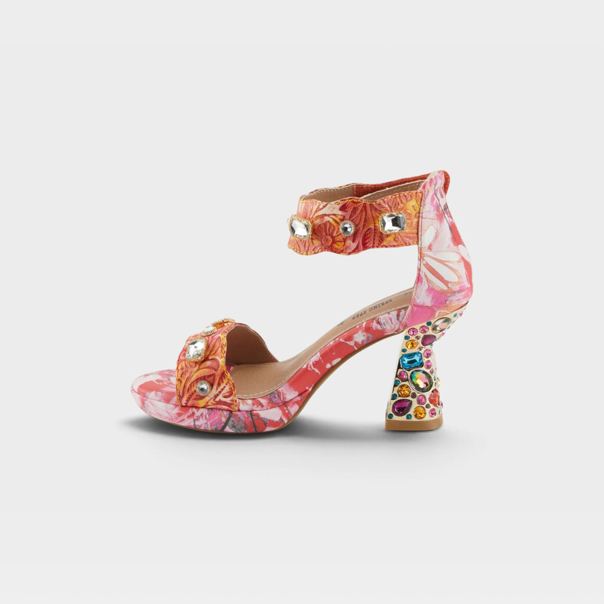 L'Artiste Jewell closed back sandals in Red Multi, side view