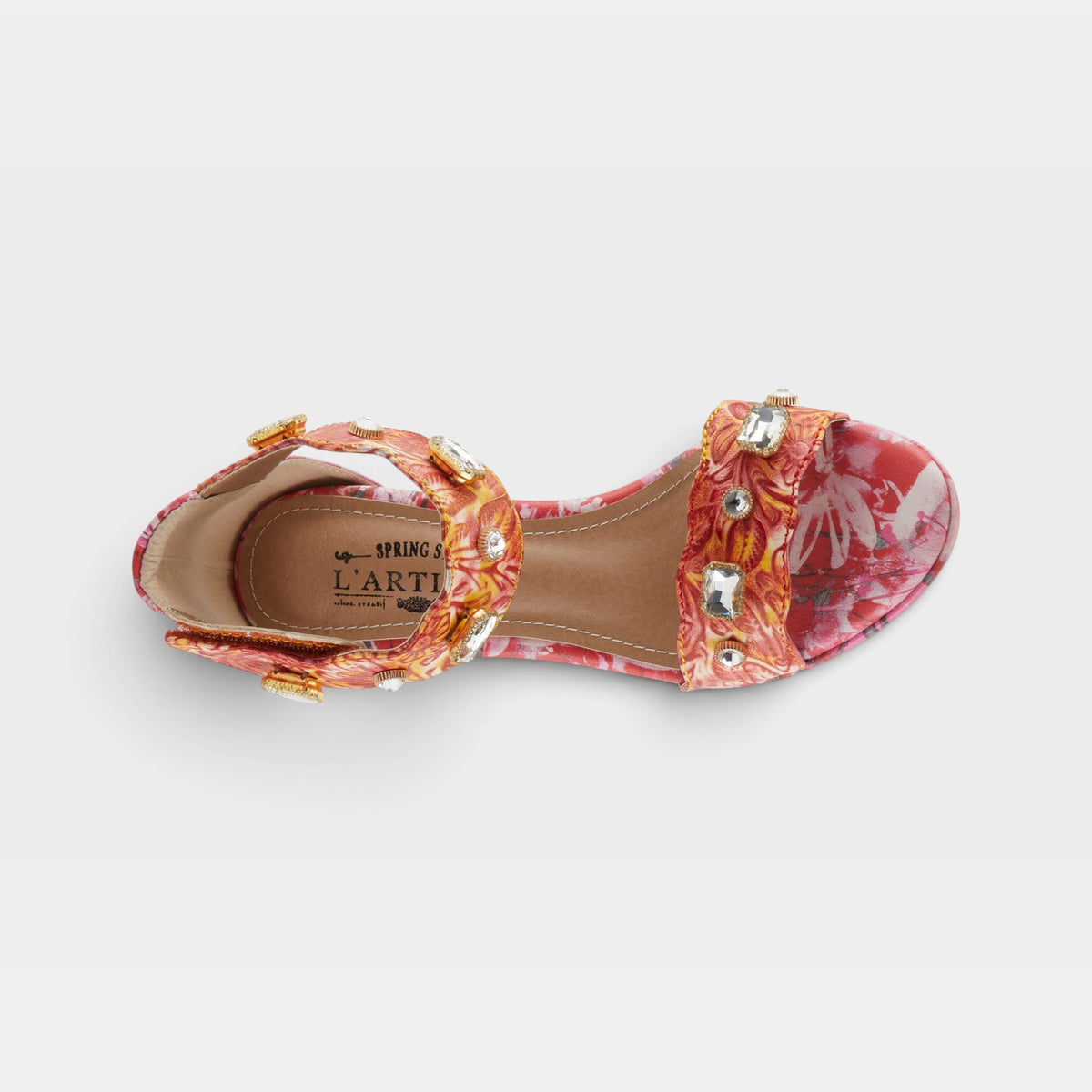 L'Artiste Jewell closed back sandals in Red Multi, top view