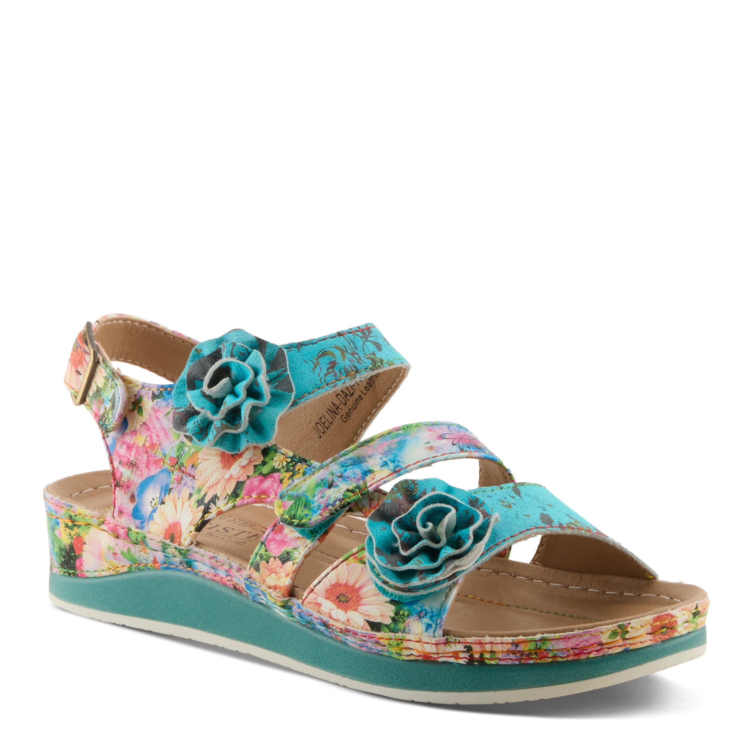 L'Artiste L'ARTISTE JOELINA-DAZI ANKLE STRAP SANDALS sandal in turquoise multi with handcrafted leather design
