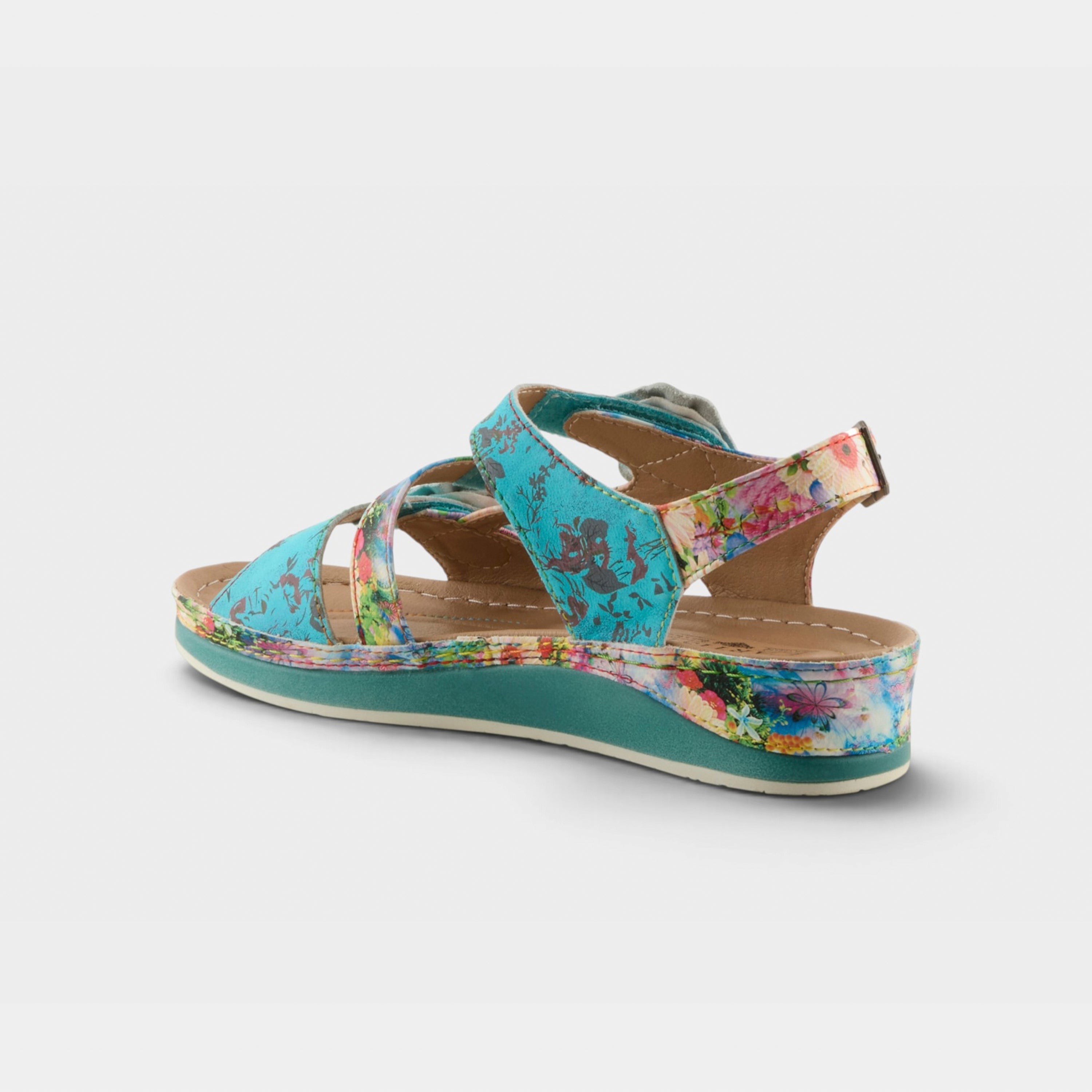 L'Artiste Joelina-Dazi ankle strap sandals in Turquoise Multi, alternate angle view