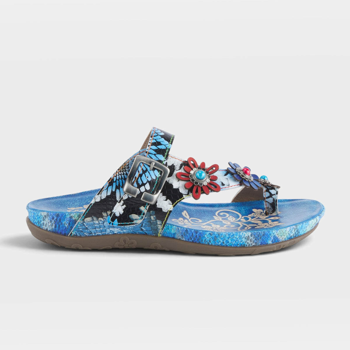 L'Artiste Kindness slide sandals in Blue Multi, hero view
