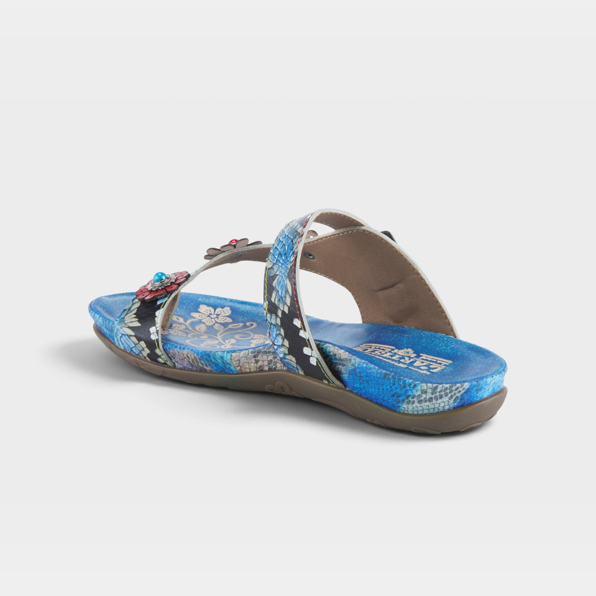 L'Artiste Kindness slide sandals in Blue Multi, alternate angle view