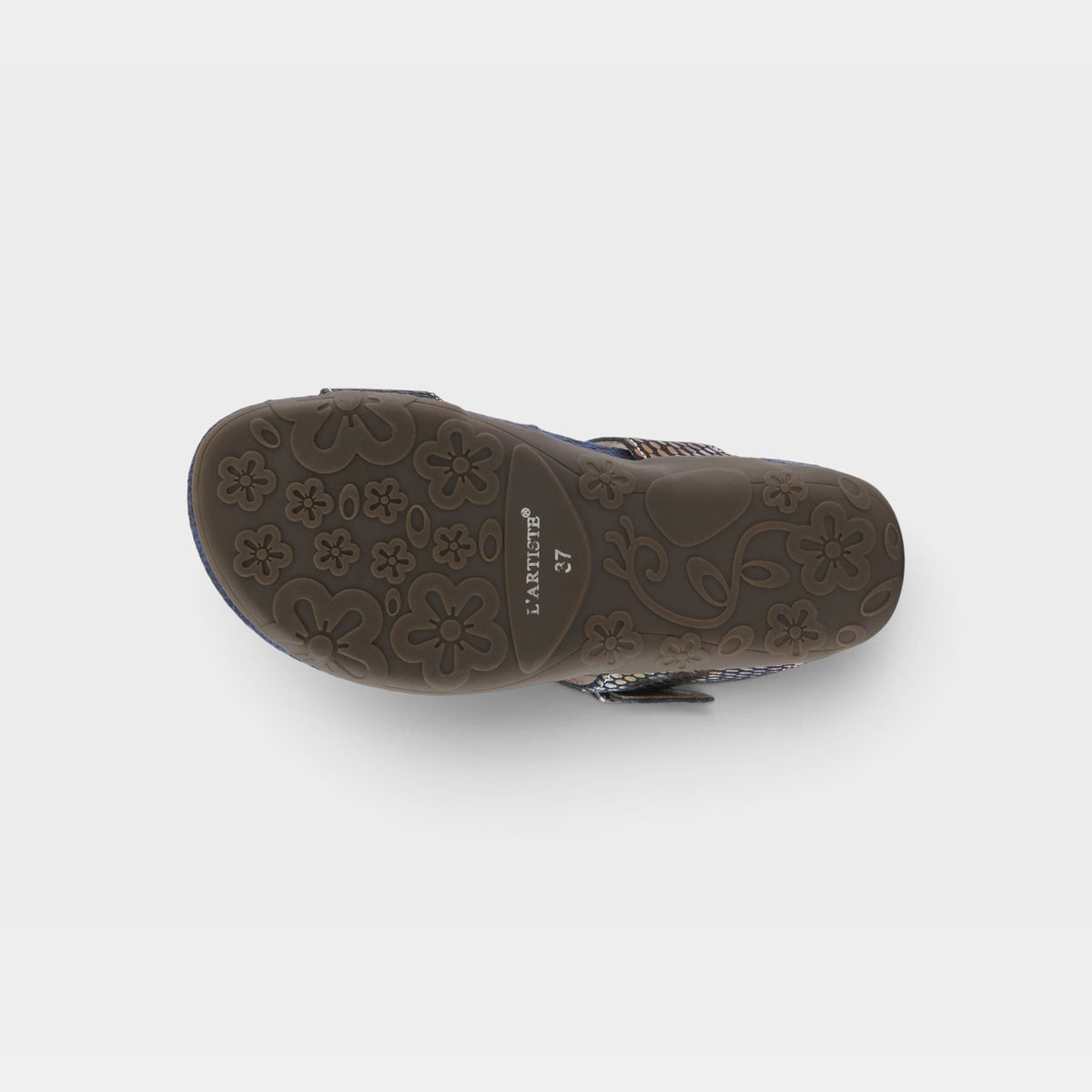 L'Artiste Kindness slide sandals in Black Multi, outsole view