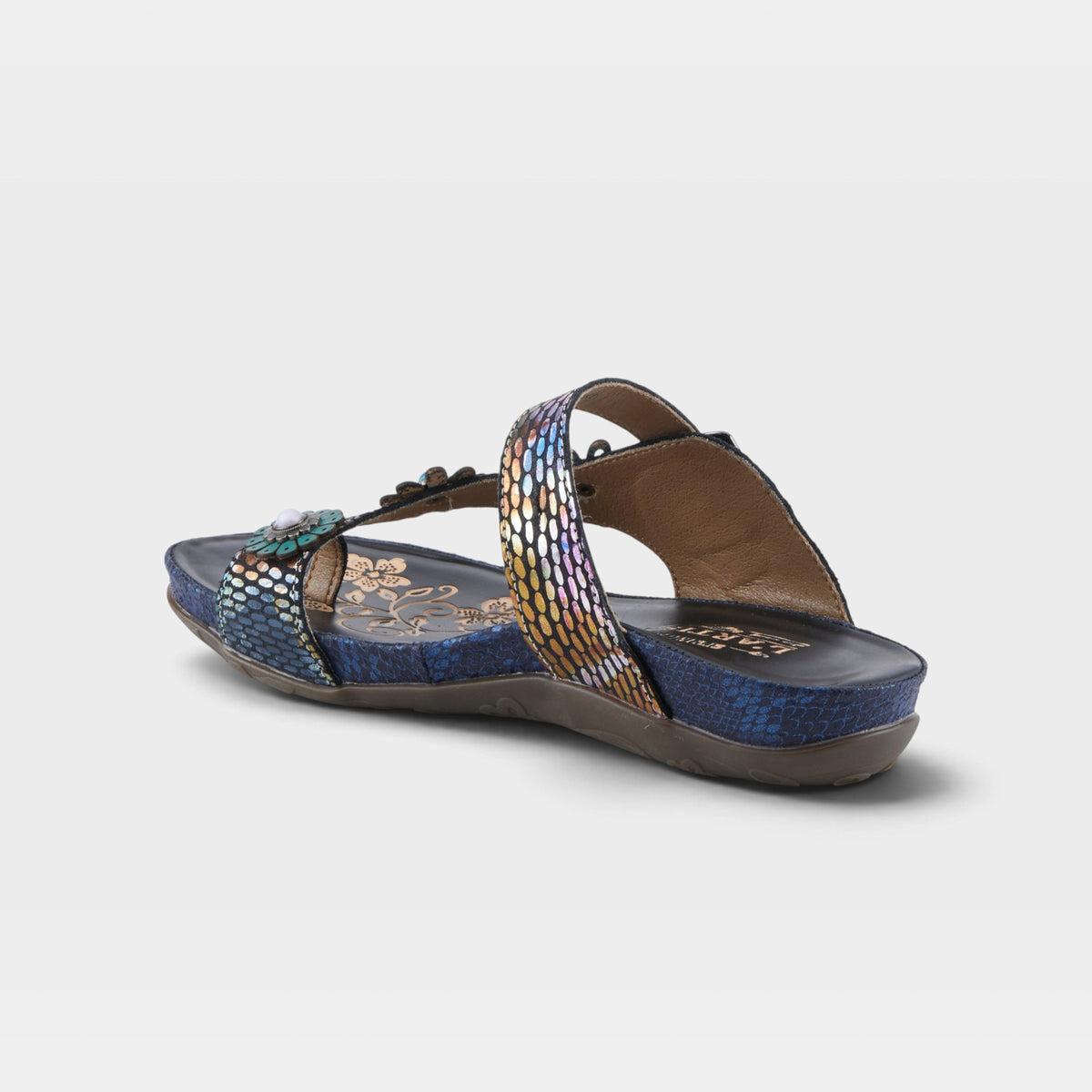 L'Artiste Kindness slide sandals in Black Multi, alternate angle view