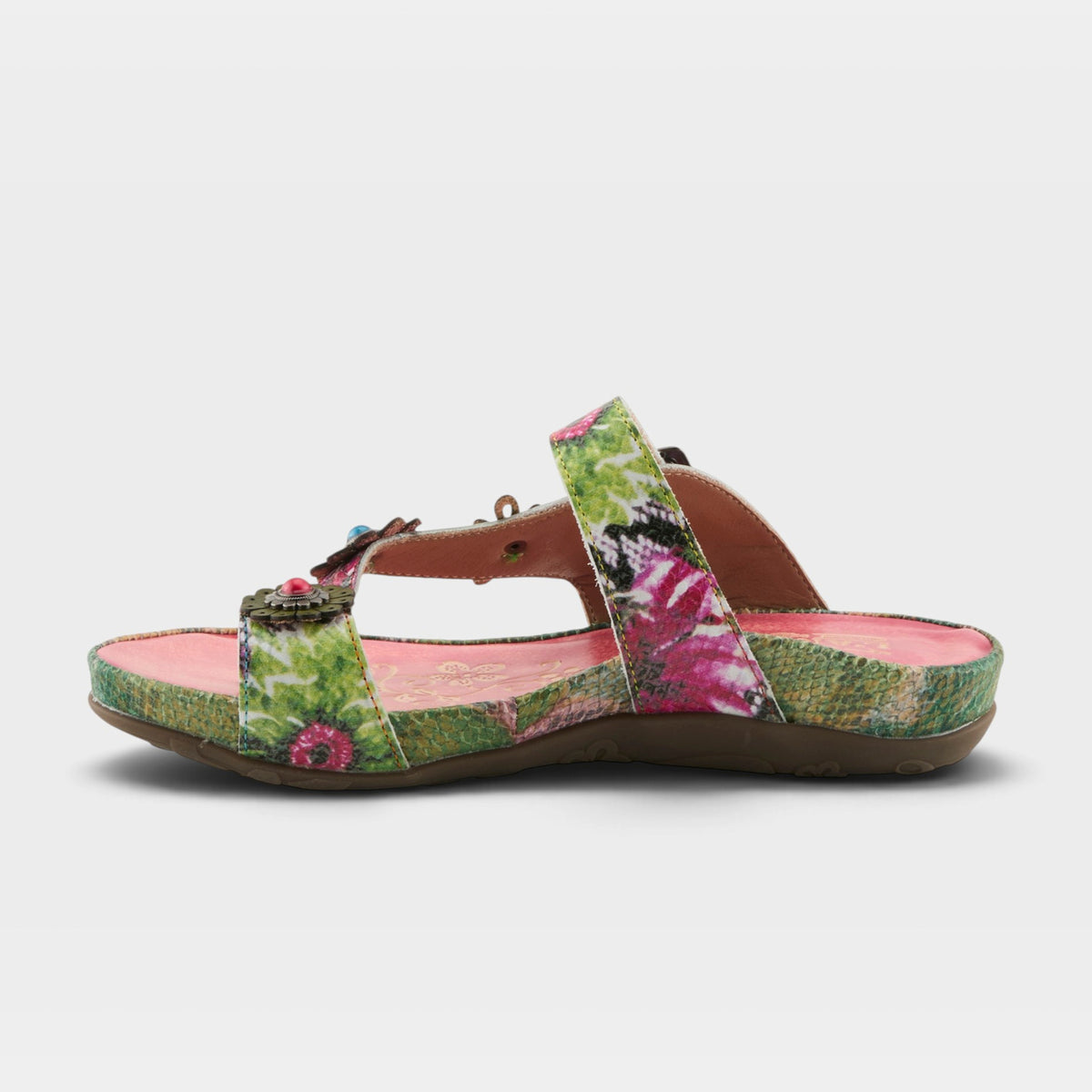 L'Artiste Kindness slide sandals in Pink Multi, side view