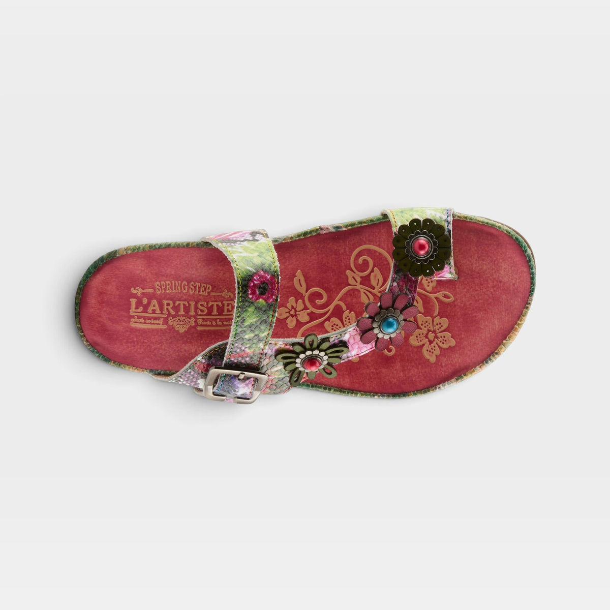 L'Artiste Kindness slide sandals in Pink Multi, top view