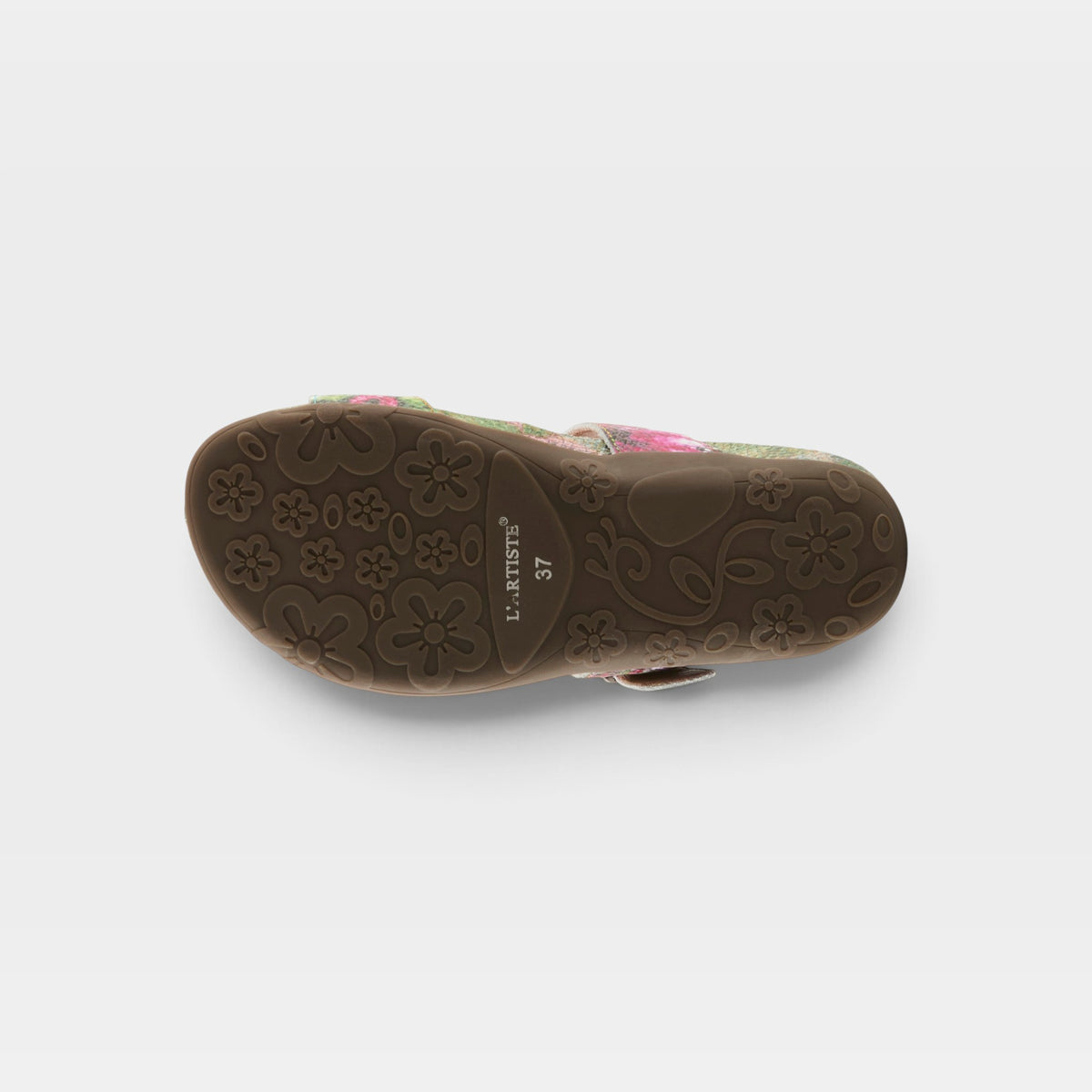 L'Artiste Kindness slide sandals in Pink Multi, outsole view