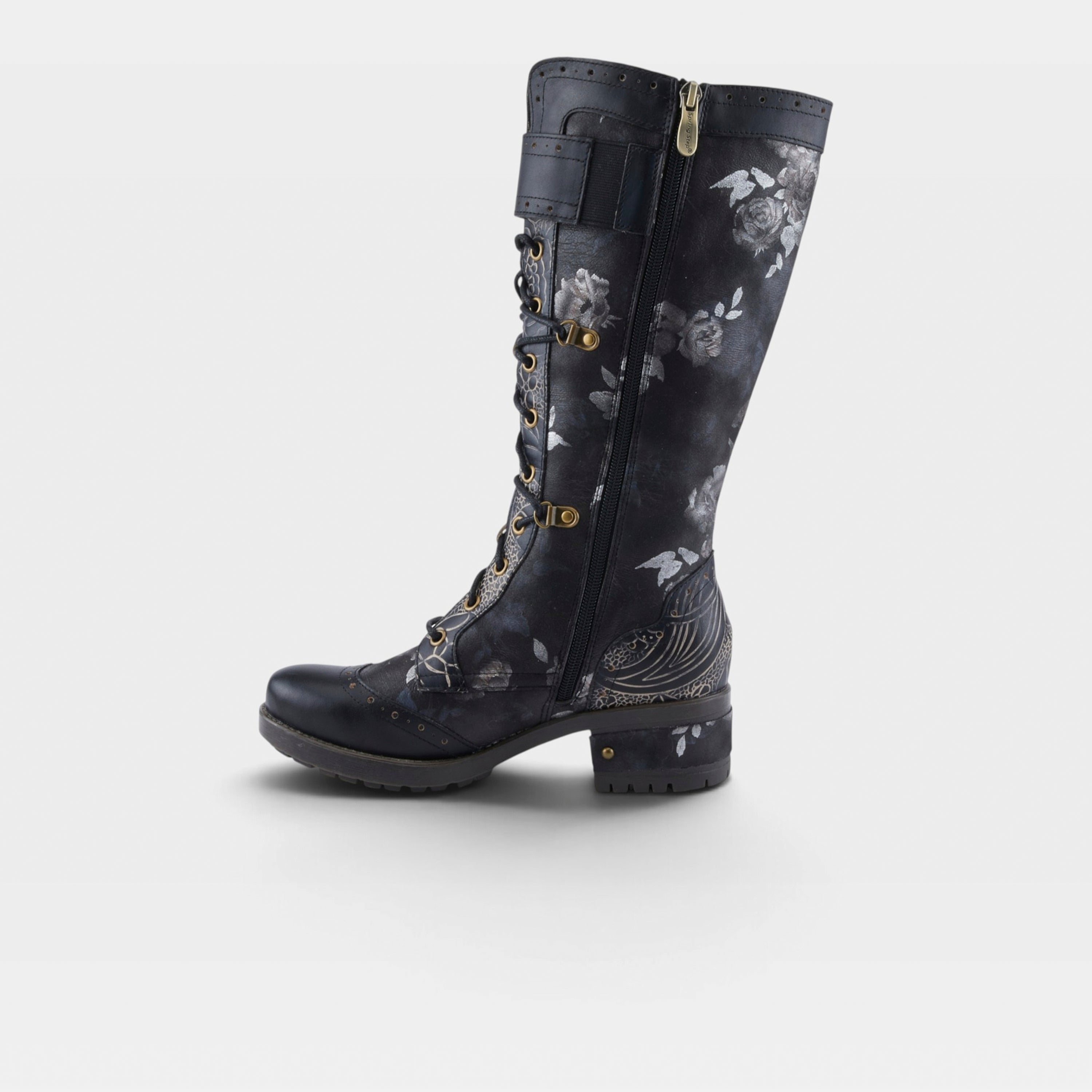 L'Artiste Kisha-Boss boots in Black Multi, side view