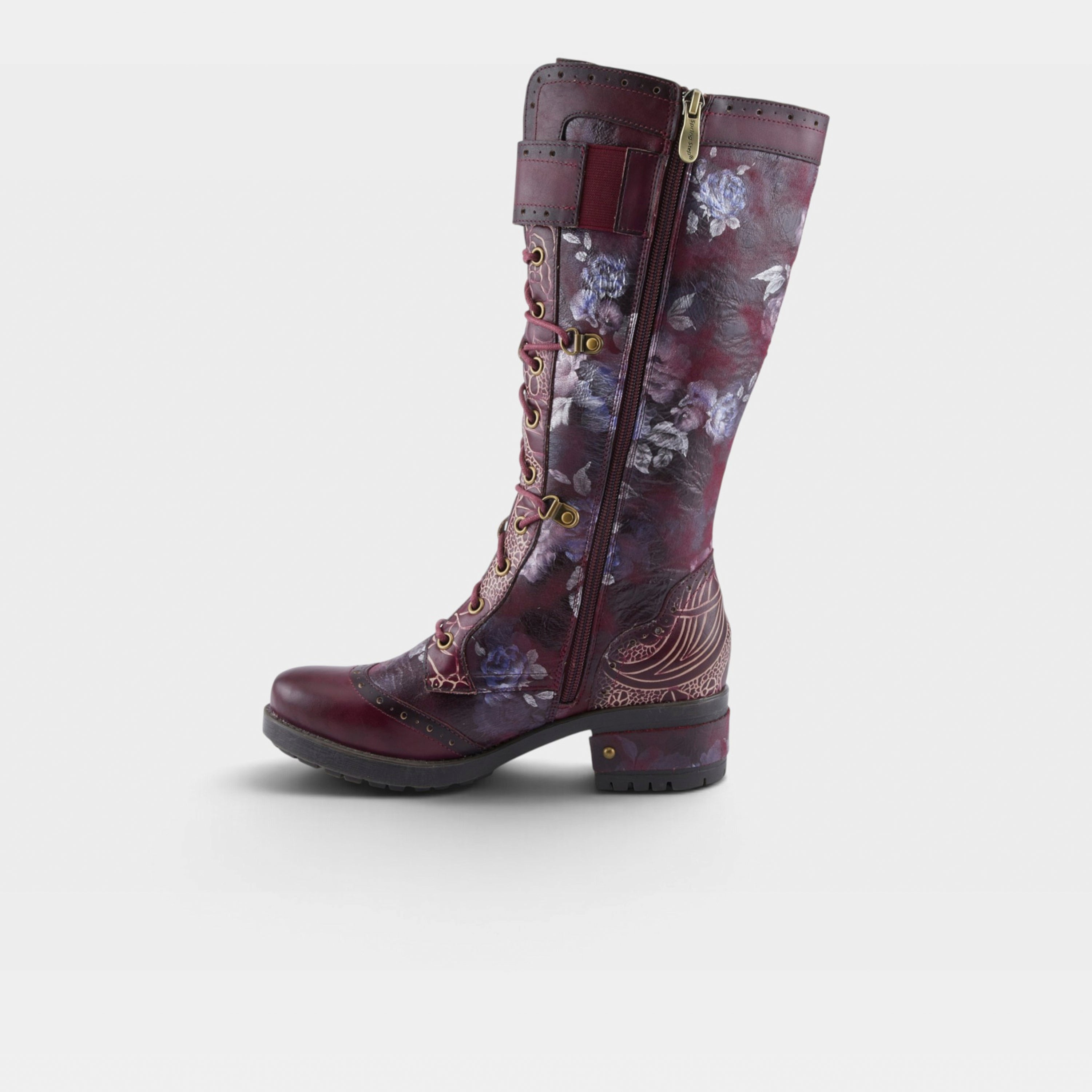 L'Artiste Kisha-Boss boots in Plum Multi, side view