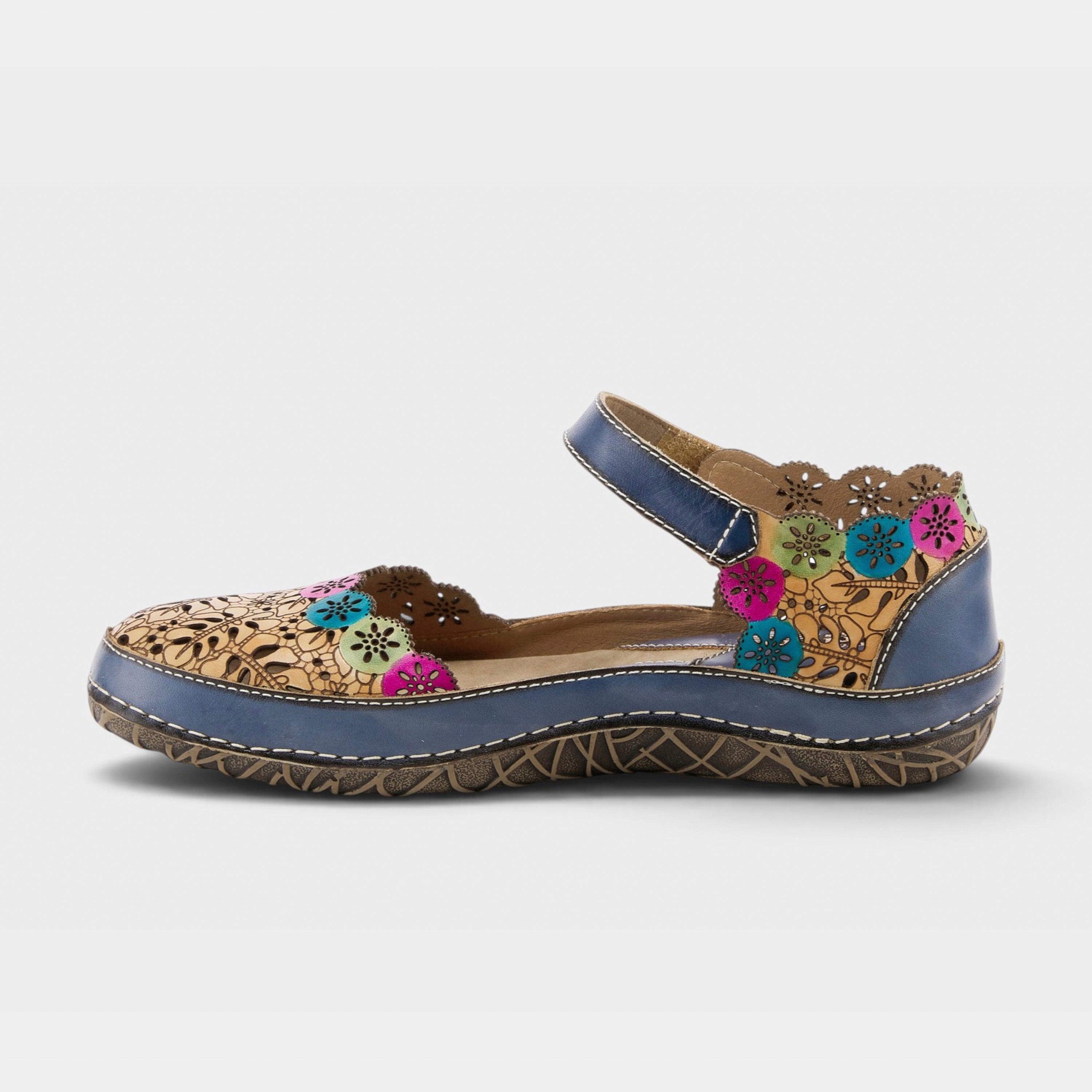 L'Artiste Kysandra-Fleur Mary Jane shoes in Blue Multi, side view