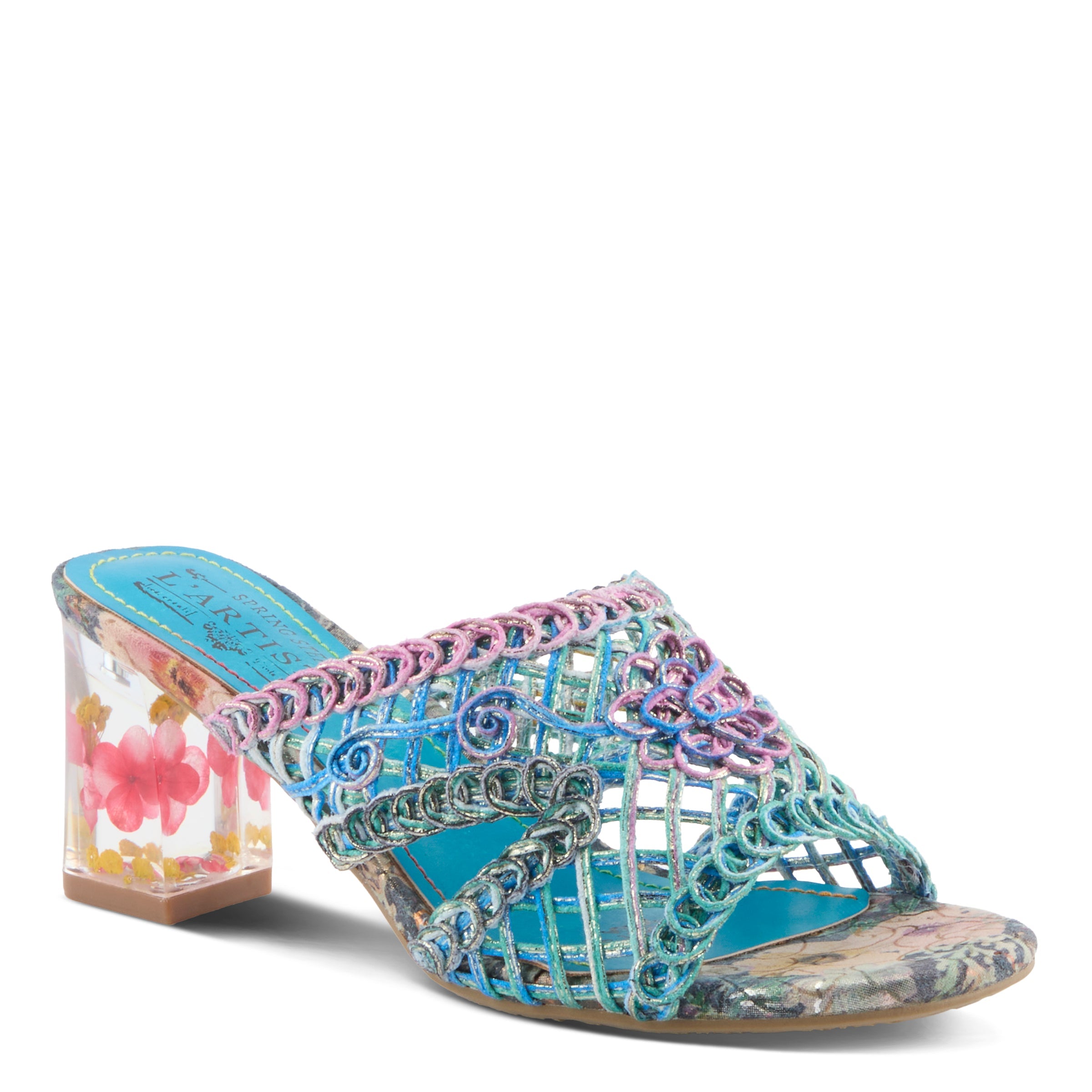 L'Artiste Lacyloops Floral Block Heel Sandals - Spring Step Shoes