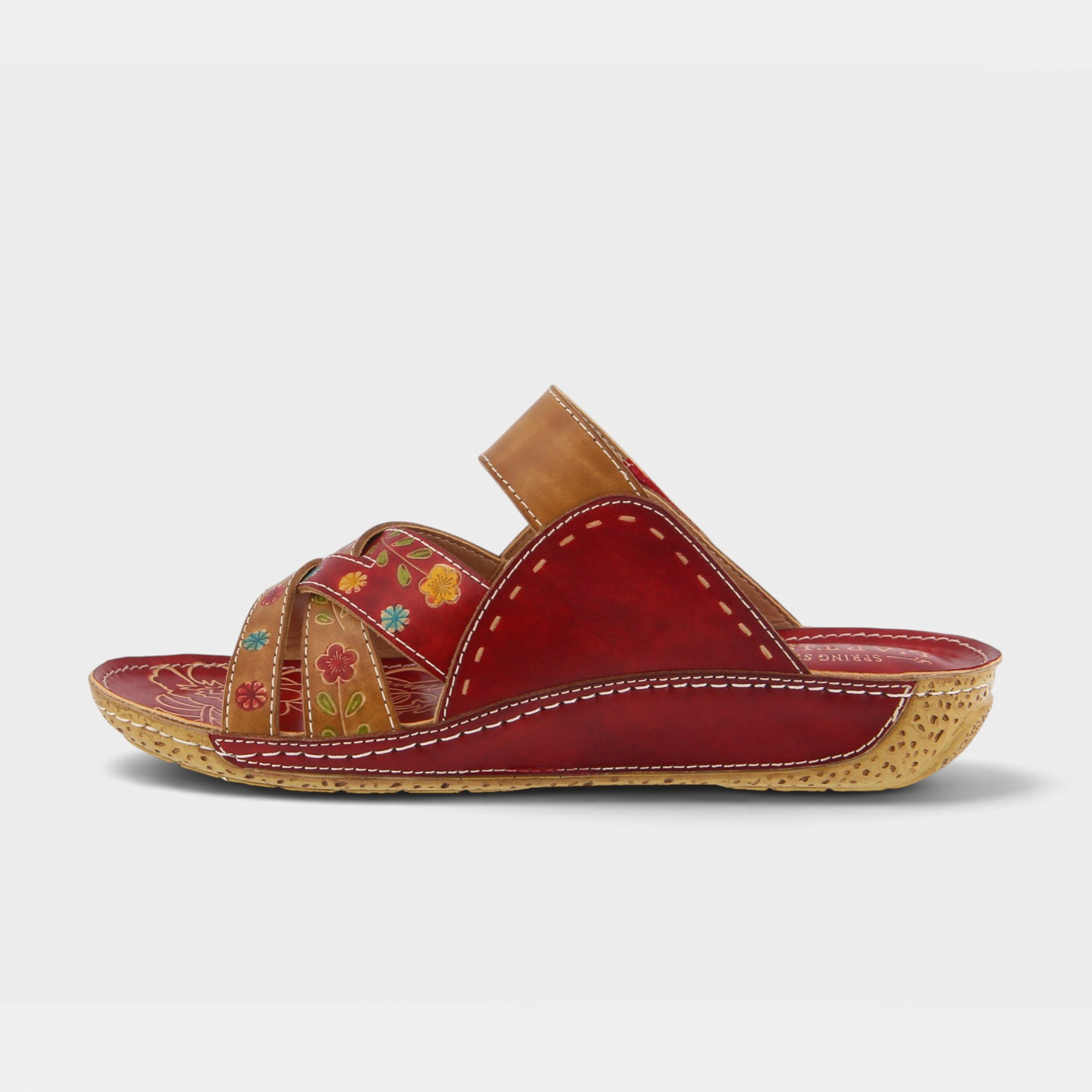 L'Artiste Leigh slide sandals in Red Multi, side view