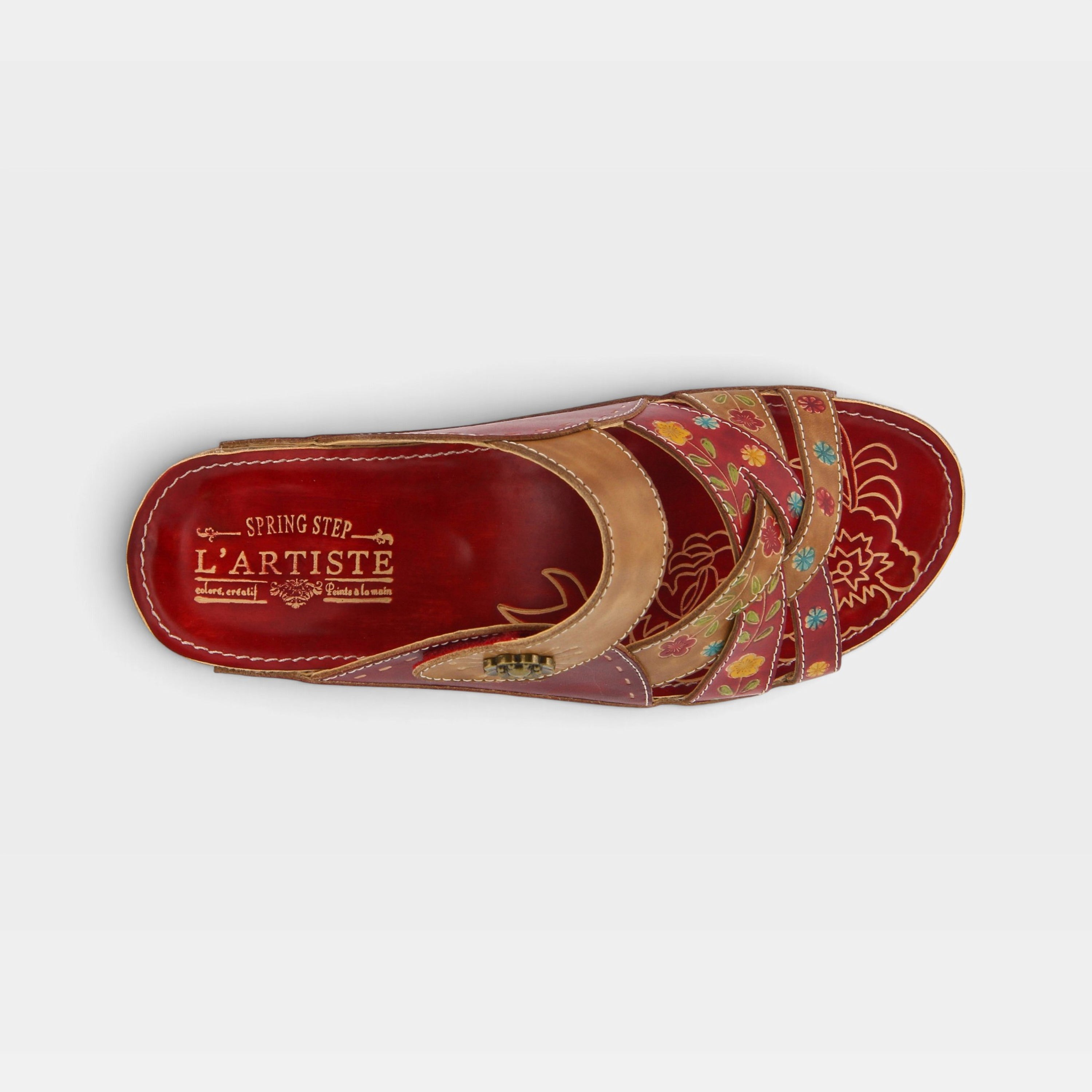 L'Artiste Leigh slide sandals in Red Multi, top view