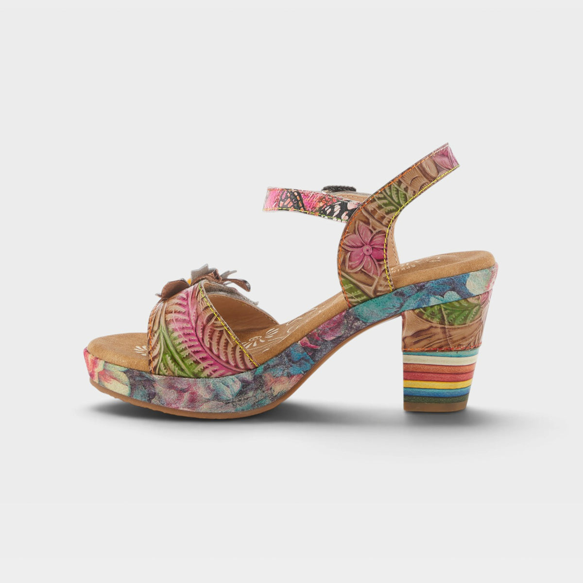 L'Artiste Leilanie slingback sandals in Tan Multi, side view