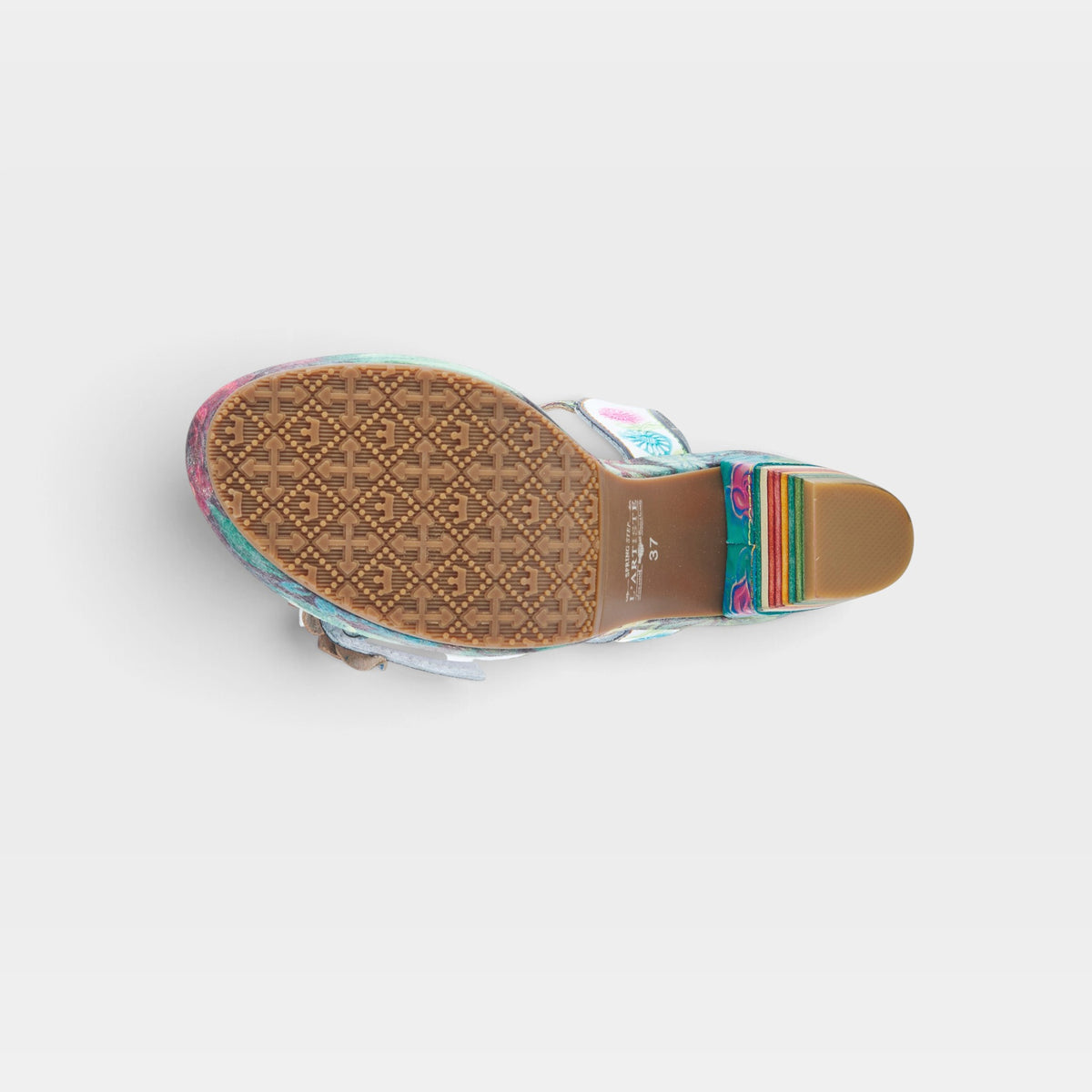 L'Artiste Leilanie slingback sandals in White Multi, outsole view