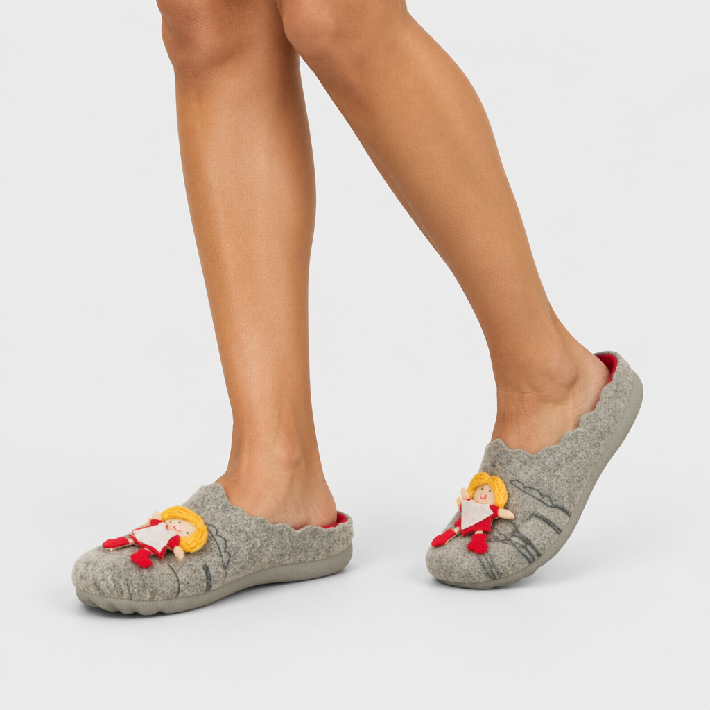 Flexus Lillamb Grey Slipper - on-foot view