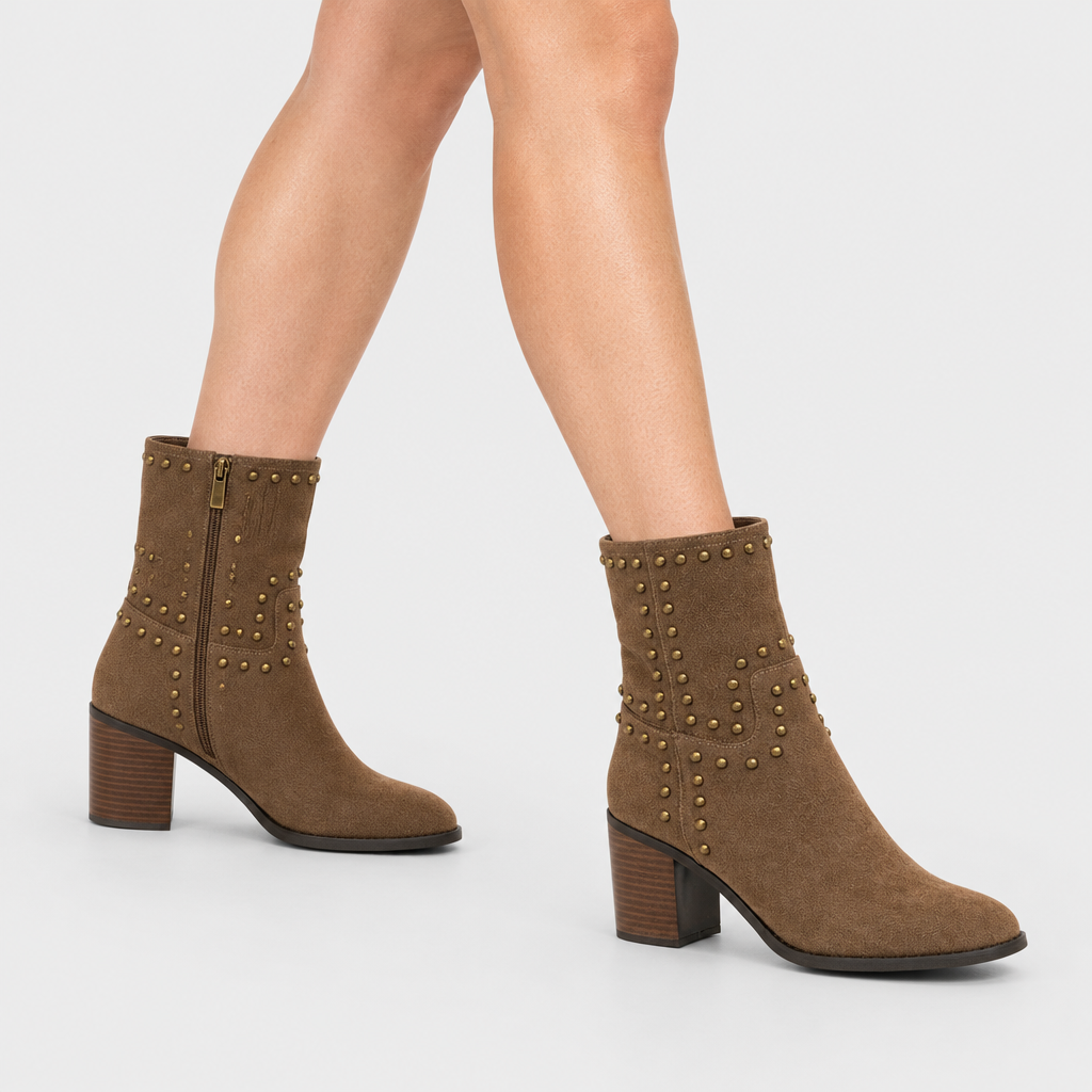Azura Lilstudette Taupe Suede Boot - on-foot view