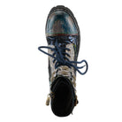 L'Artiste L'ARTISTE LIMITLESS MID CALF BOOTS boot in blue multi with handcrafted leather design