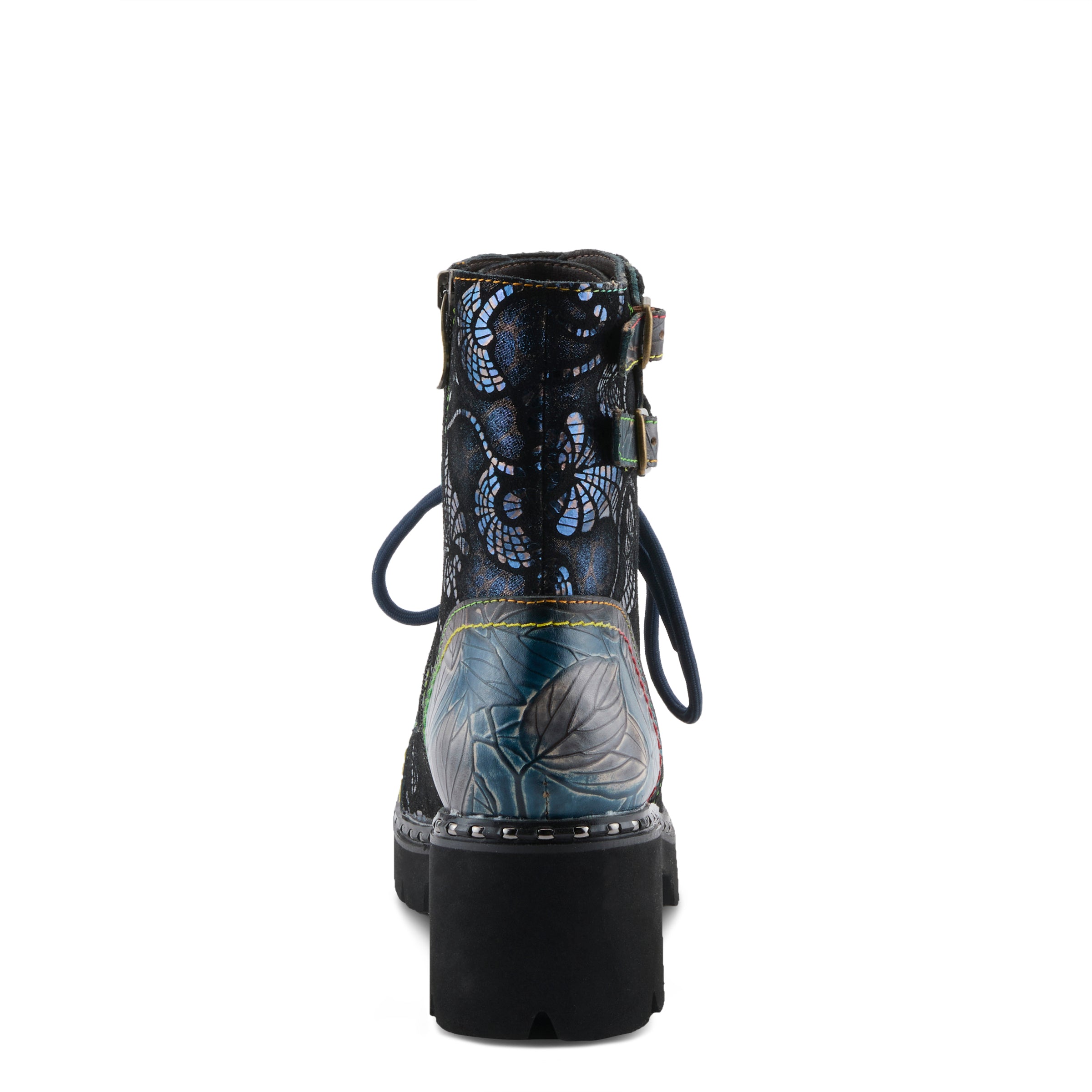L'Artiste L'ARTISTE LIMITLESS MID CALF BOOTS boot in blue multi with handcrafted leather design