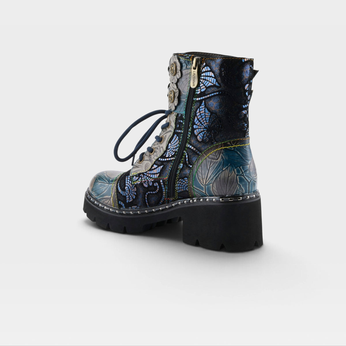 L'Artiste Limitless mid calf boots in Blue Multi, alternate angle view