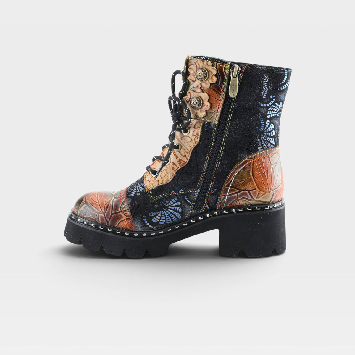L'Artiste Limitless mid calf boots in Tan Multi, side view
