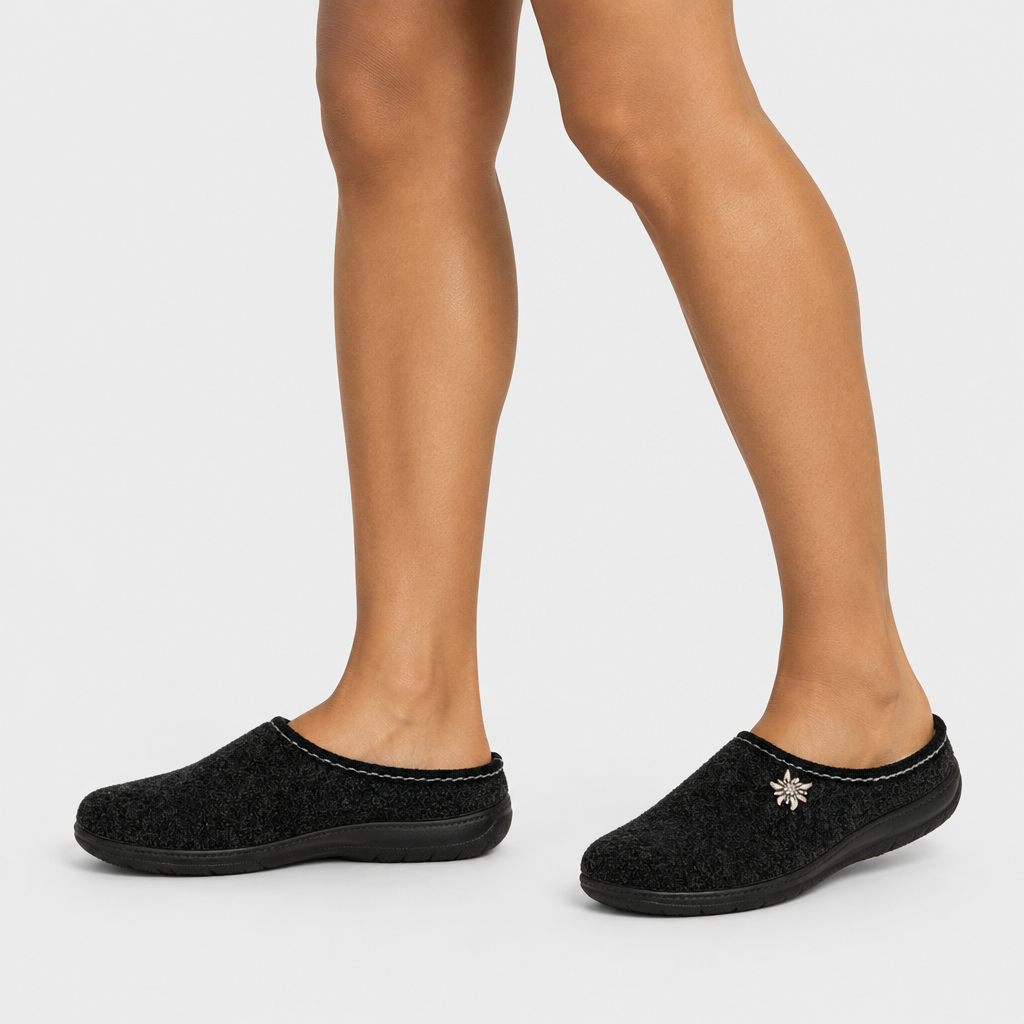 Flexus Loralee Black Slipper - on-foot view