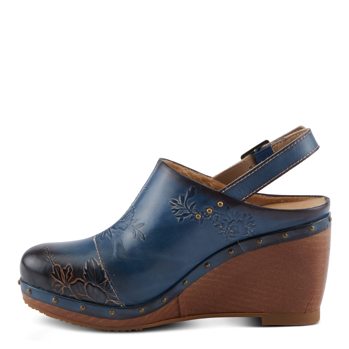L'Artiste L'ARTISTE LOVEYA CLOGS shoe in blue with handcrafted leather design