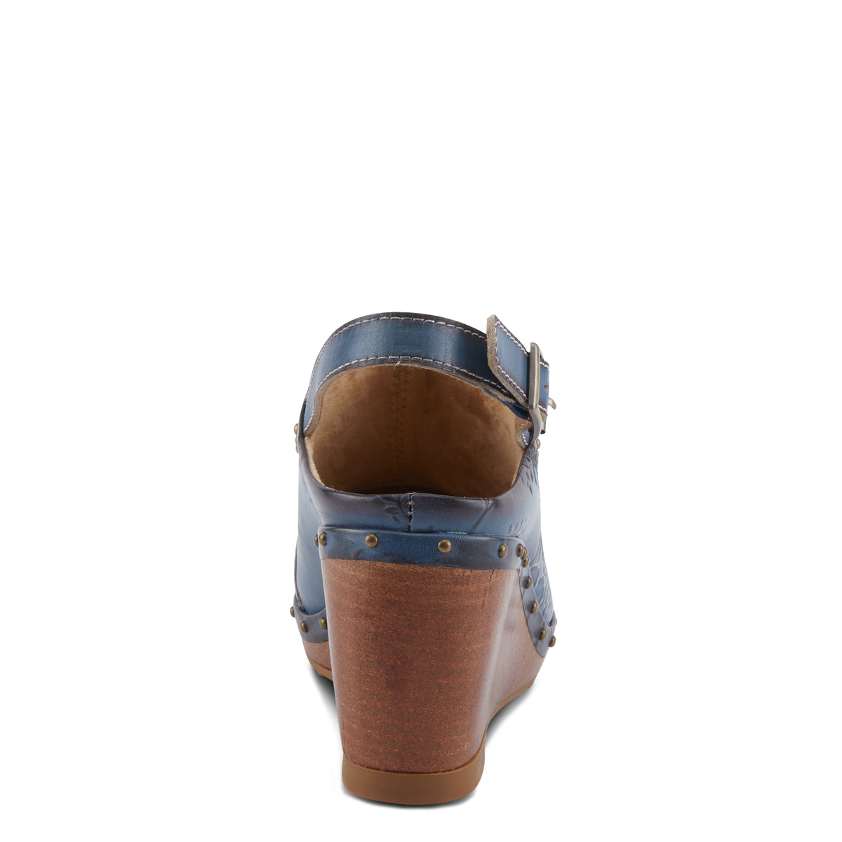 L'Artiste L'ARTISTE LOVEYA CLOGS shoe in blue with handcrafted leather design