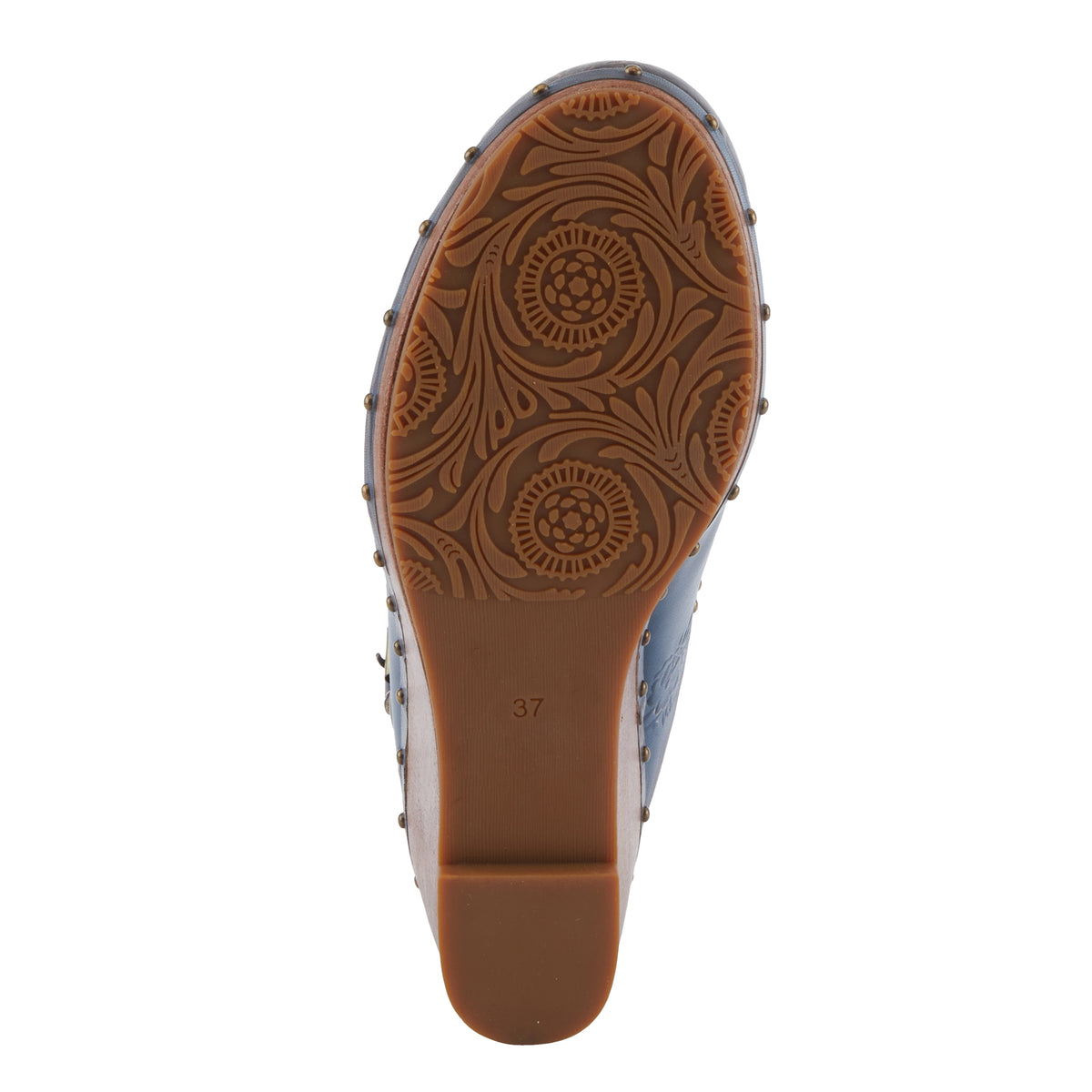 L'Artiste L'ARTISTE LOVEYA CLOGS shoe in blue with handcrafted leather design