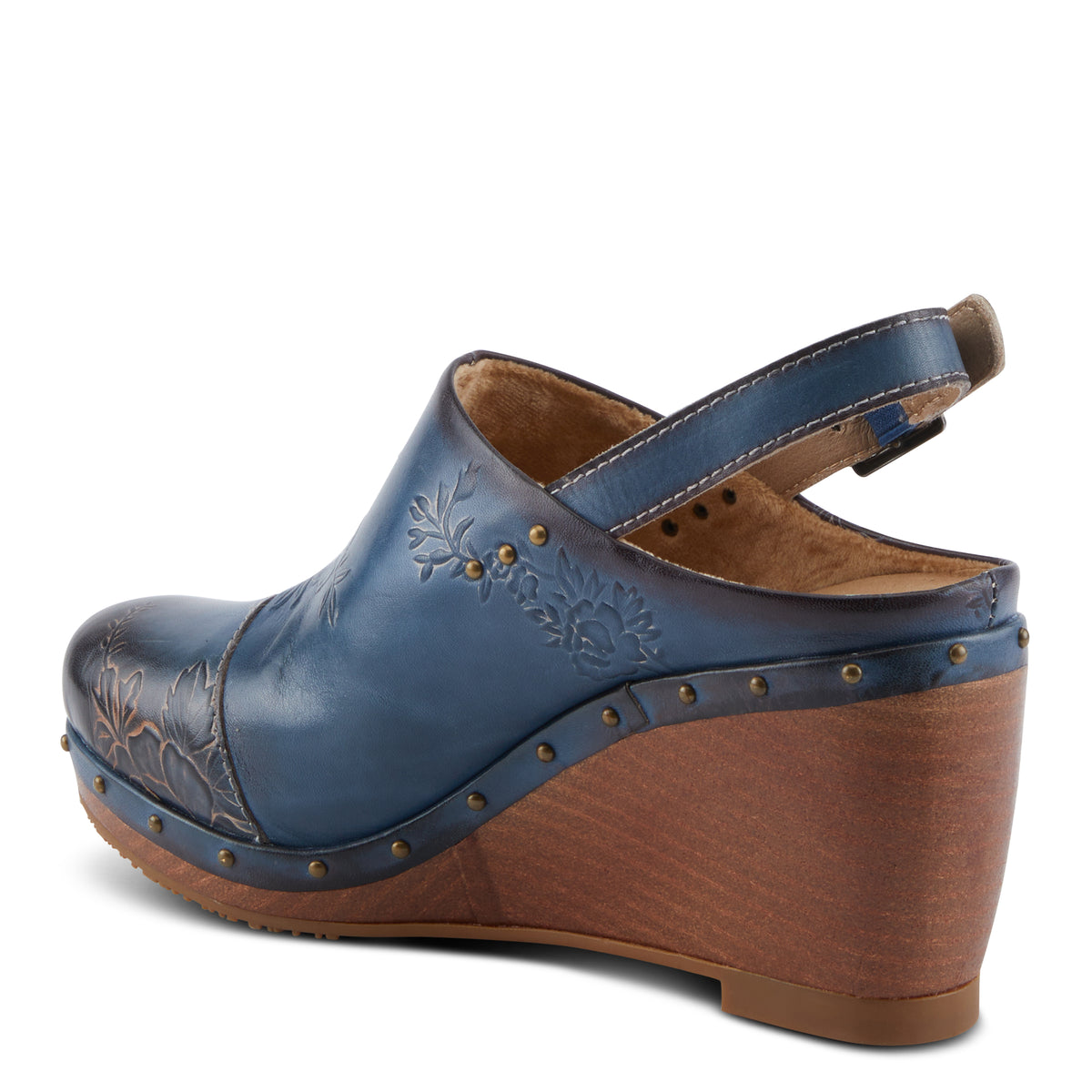 L'Artiste L'ARTISTE LOVEYA CLOGS shoe in blue with handcrafted leather design