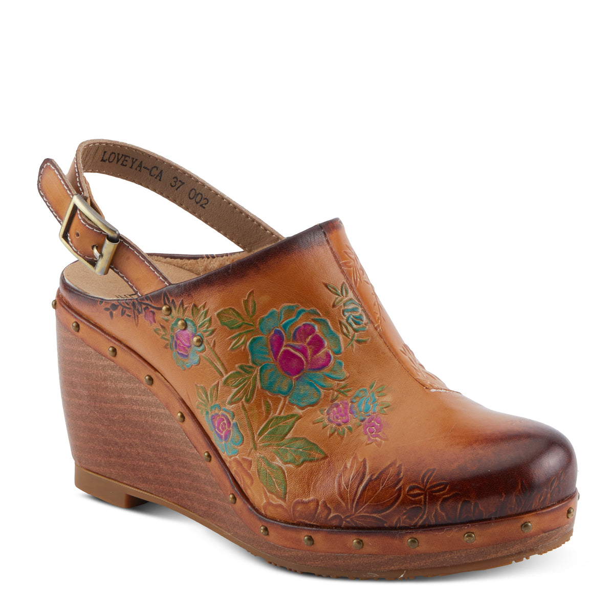 L'Artiste L'ARTISTE LOVEYA CLOGS shoe in camel with handcrafted leather design