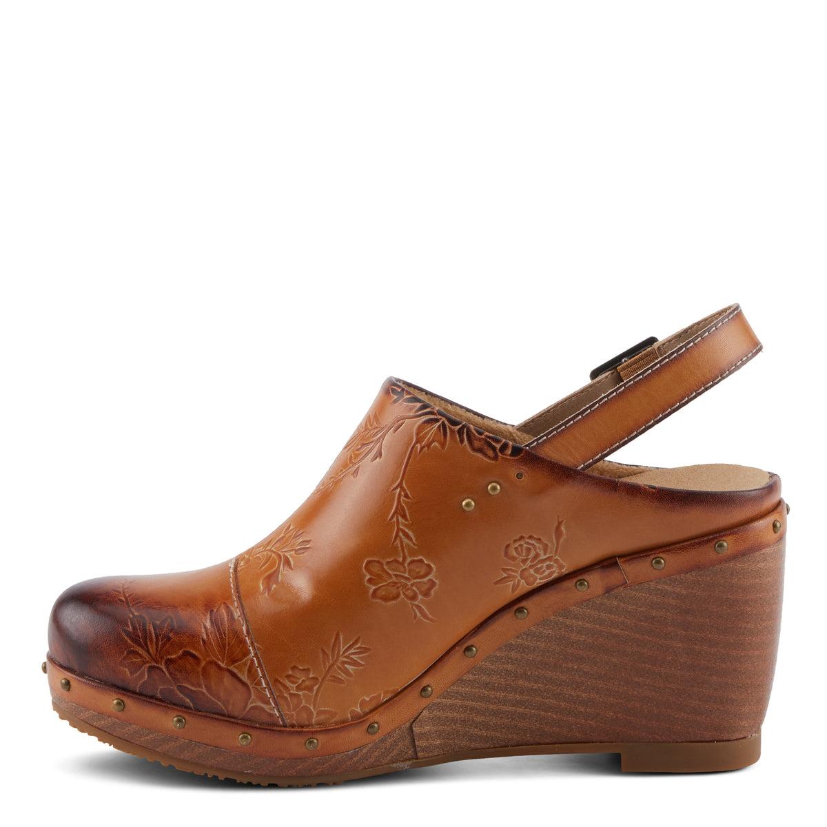 L'Artiste L'ARTISTE LOVEYA CLOGS shoe in camel with handcrafted leather design
