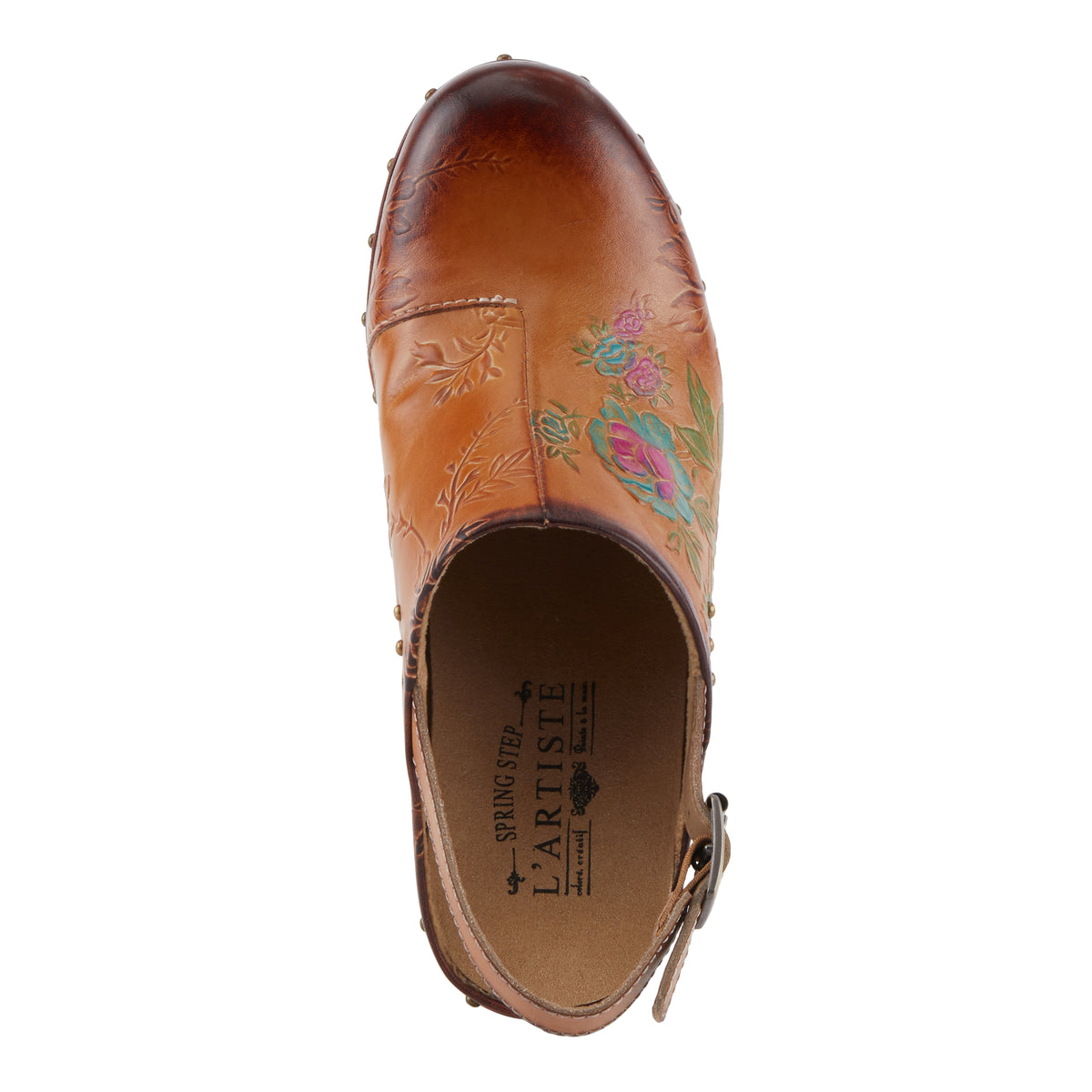 L'Artiste L'ARTISTE LOVEYA CLOGS shoe in camel with handcrafted leather design