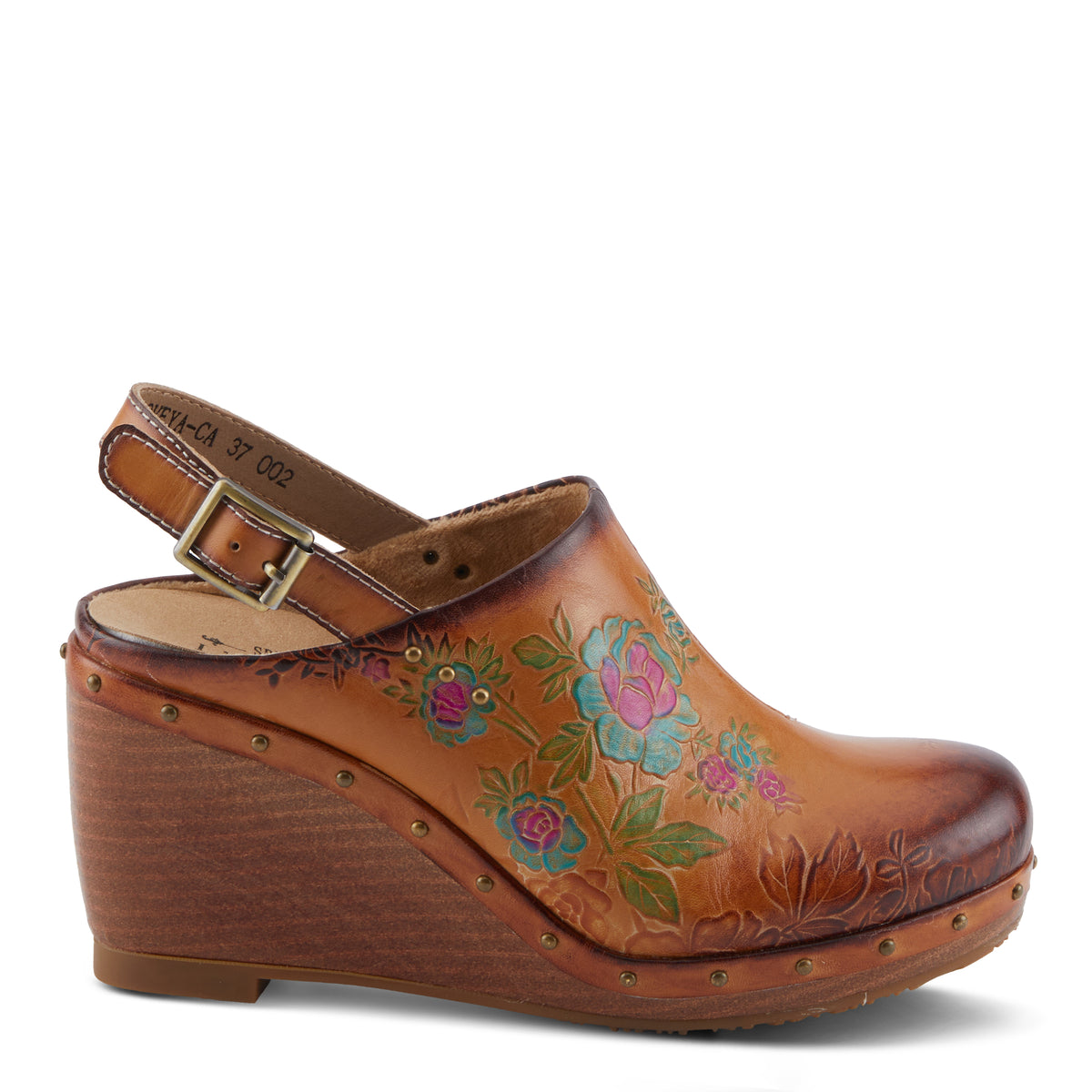 L'Artiste L'ARTISTE LOVEYA CLOGS shoe in camel with handcrafted leather design