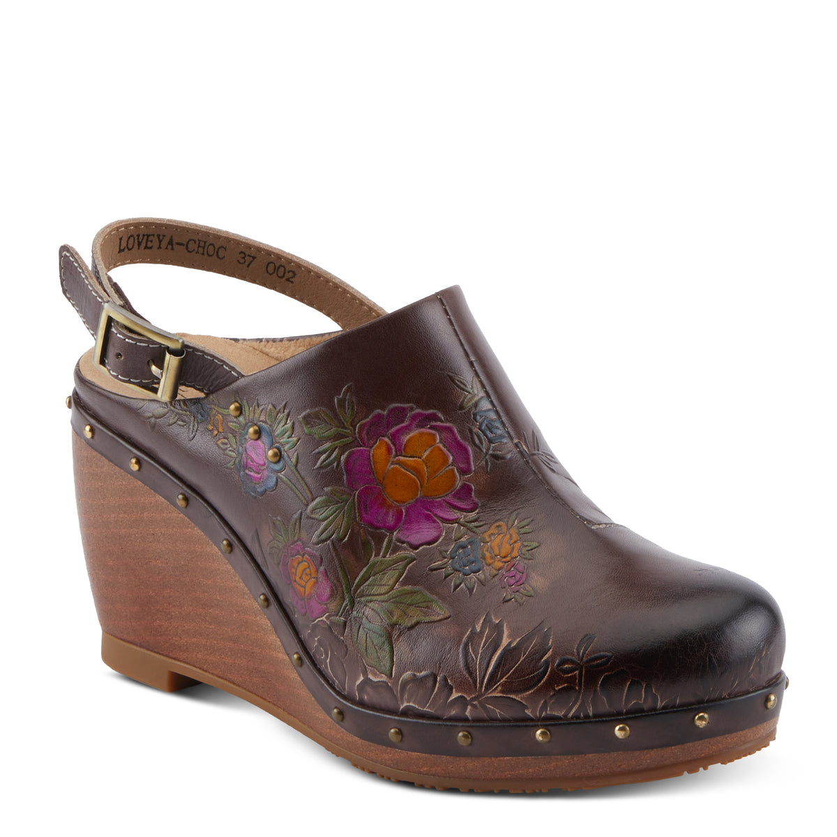 L'Artiste L'ARTISTE LOVEYA CLOGS shoe in chocolate brown with handcrafted leather design