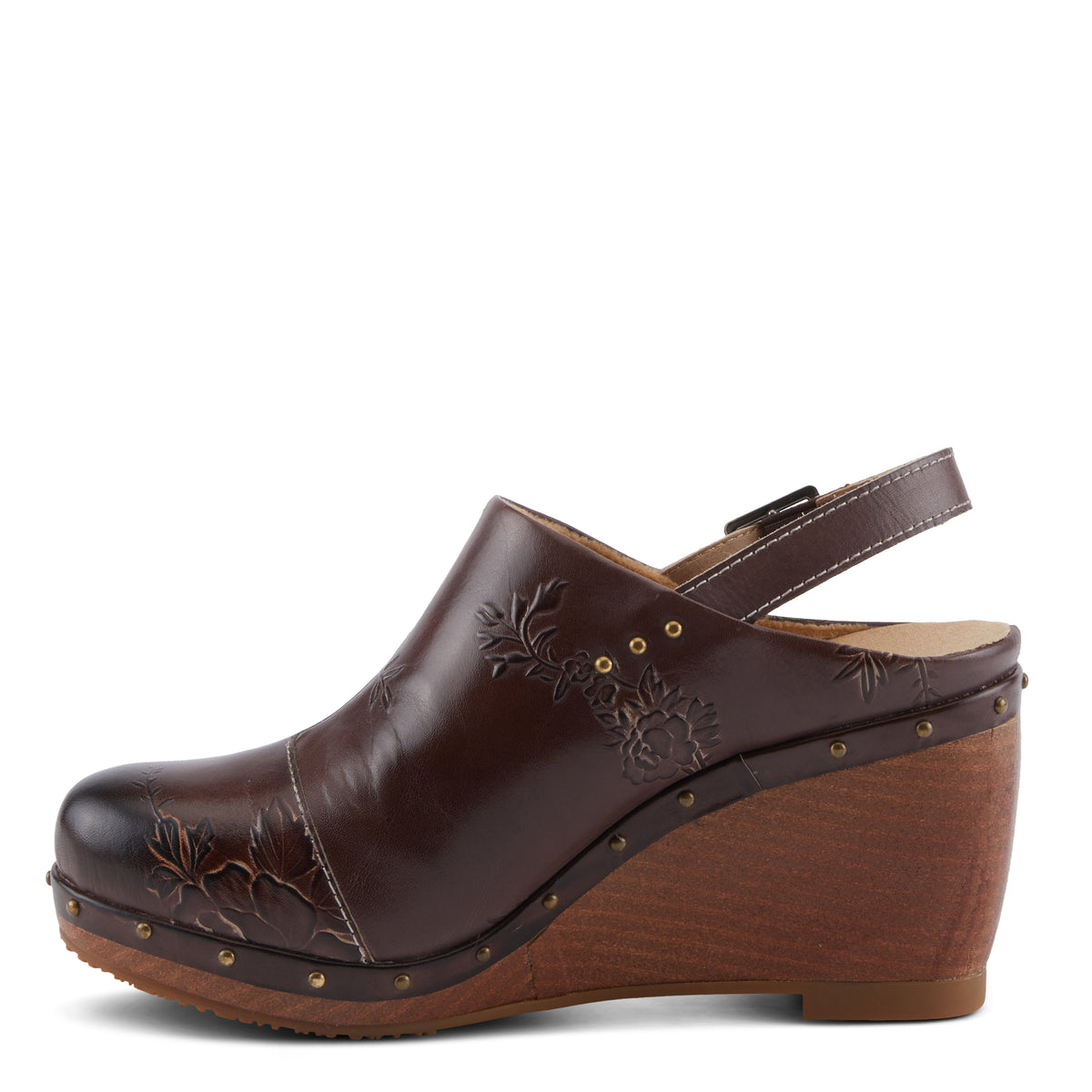 L'Artiste L'ARTISTE LOVEYA CLOGS shoe in chocolate brown with handcrafted leather design