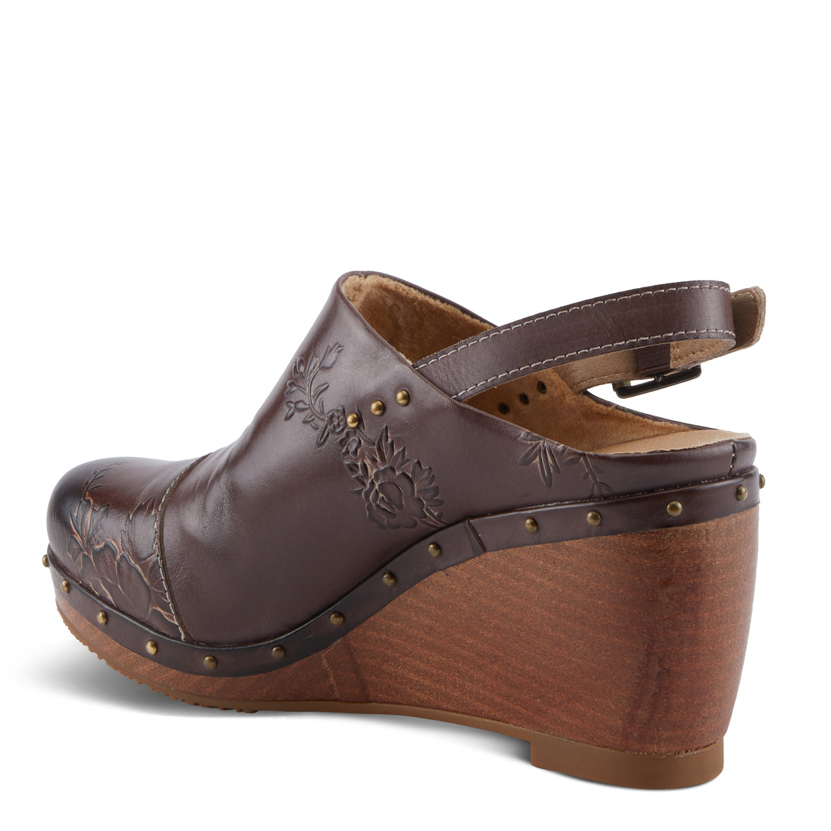 L'Artiste L'ARTISTE LOVEYA CLOGS shoe in chocolate brown with handcrafted leather design